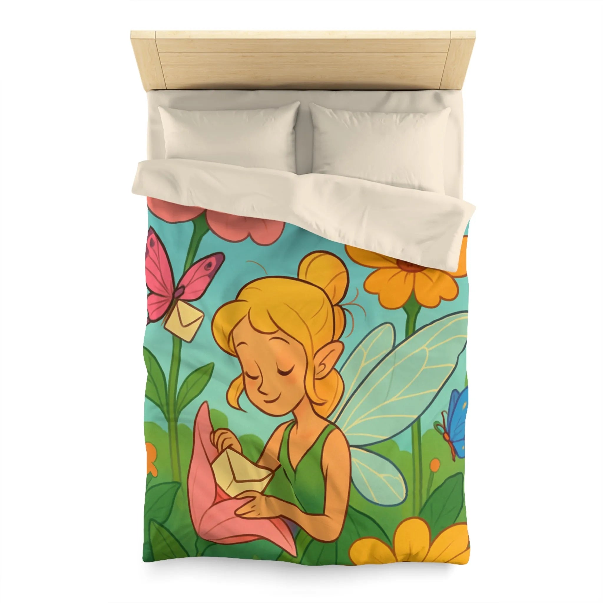 Fée des Jardins Éthérés avec Lettres Magiques et Fleurs Vibrantes pour Enchantement Nocturne