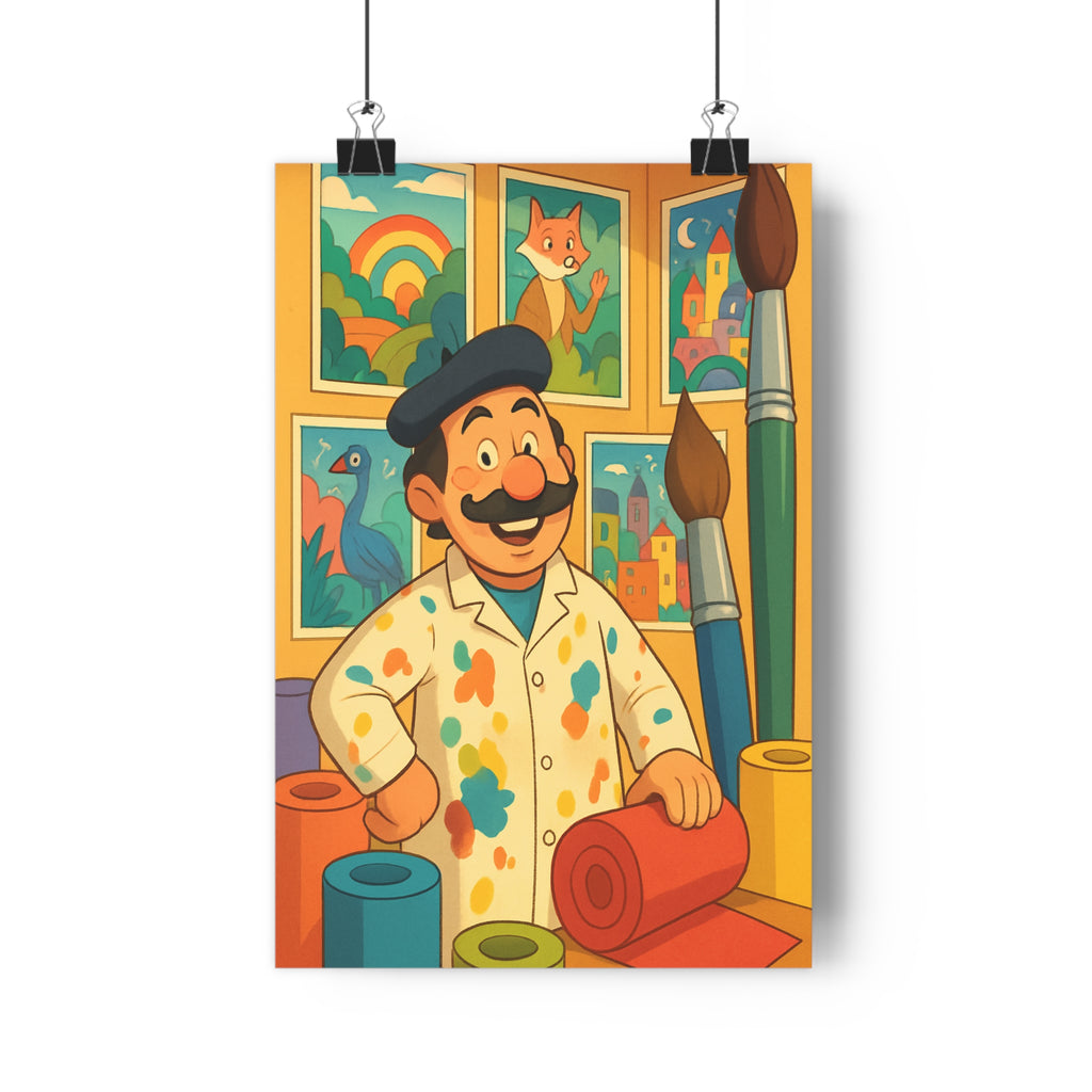 Poster décoratif cartoon artistique coloré joyeux salon enfant créatif vibrant pinceaux arcenciel renard oiseau