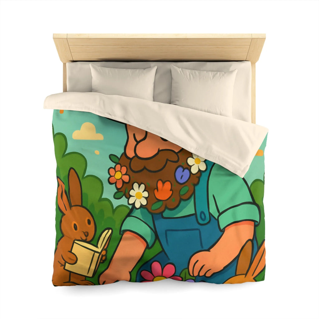 Housse de couette jardin enchanté avec fleurs, lapins et oiseaux colorés pour enfants
