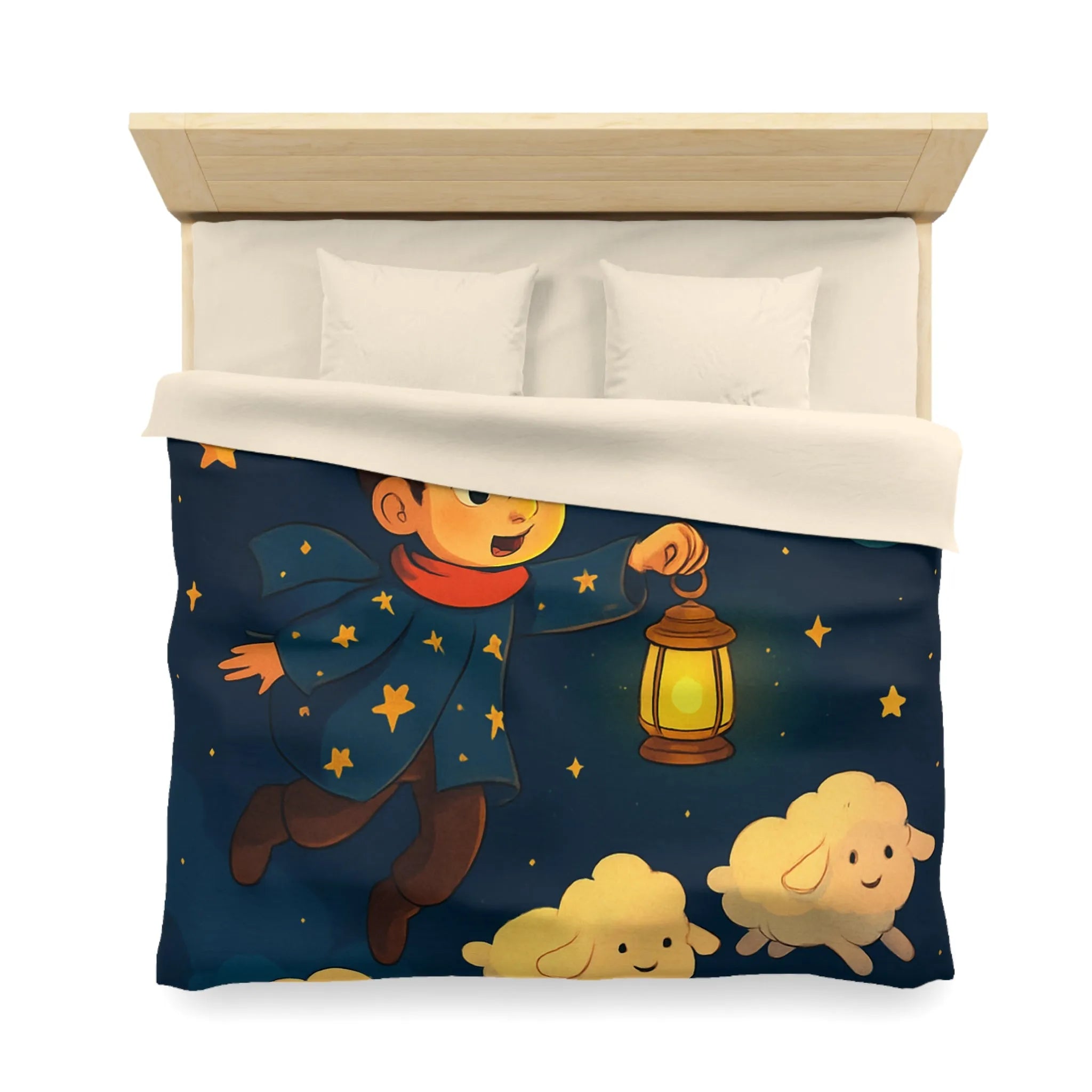 Housse de couette enfant rêveur avec étoiles, lune et moutons volants mignons