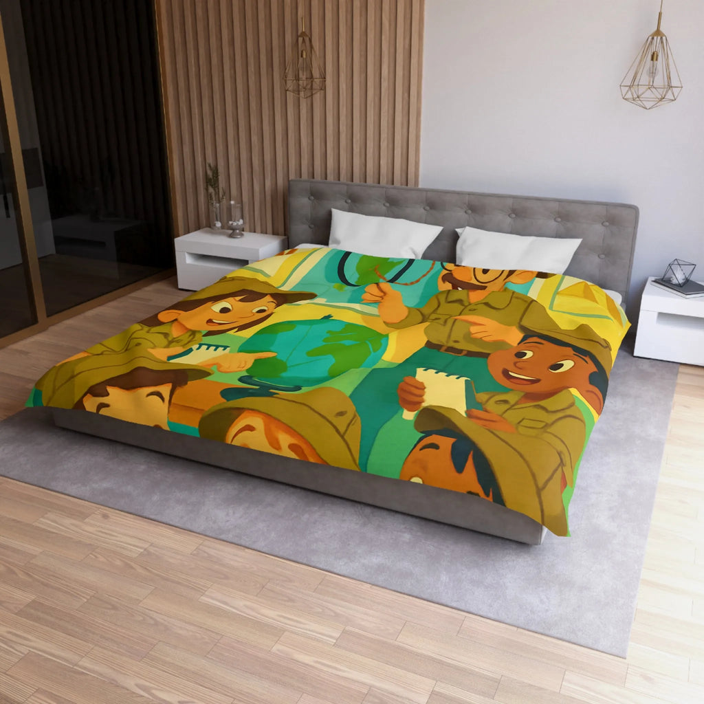 Housse de Couette Enfants Explorateurs : Monde Aventure, Couleurs Vives, Design Éducatif