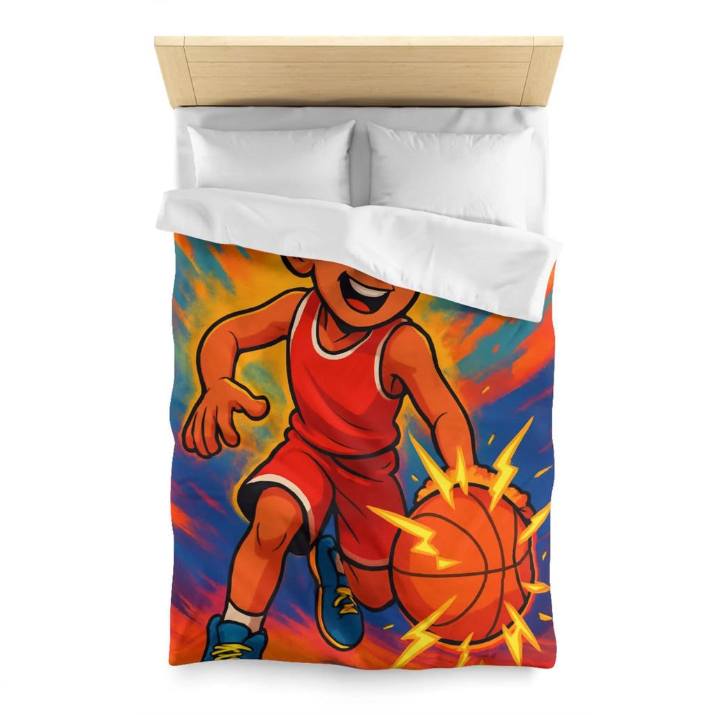 Couette Basketball Dynamique Colorée avec Enfant en Action Rétro Éclaboussures Électriques