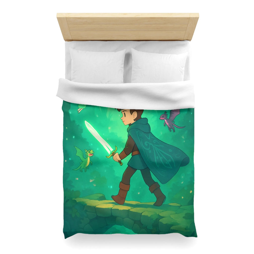 Housse de couette enfant magique avec épée lumineuse et créatures enchantées en forêt