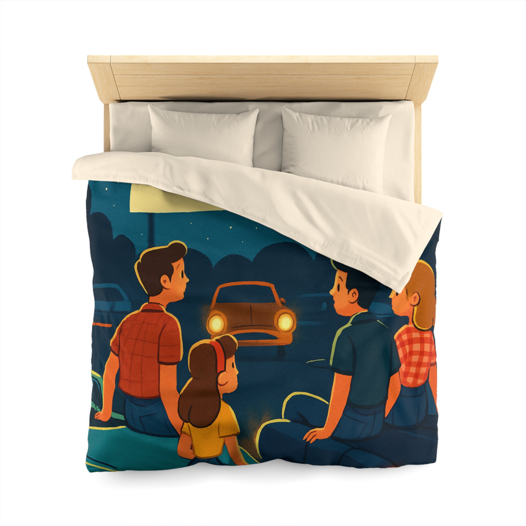 Housse de couette rétro cinéma de voitures sous un ciel étoilé fantastique