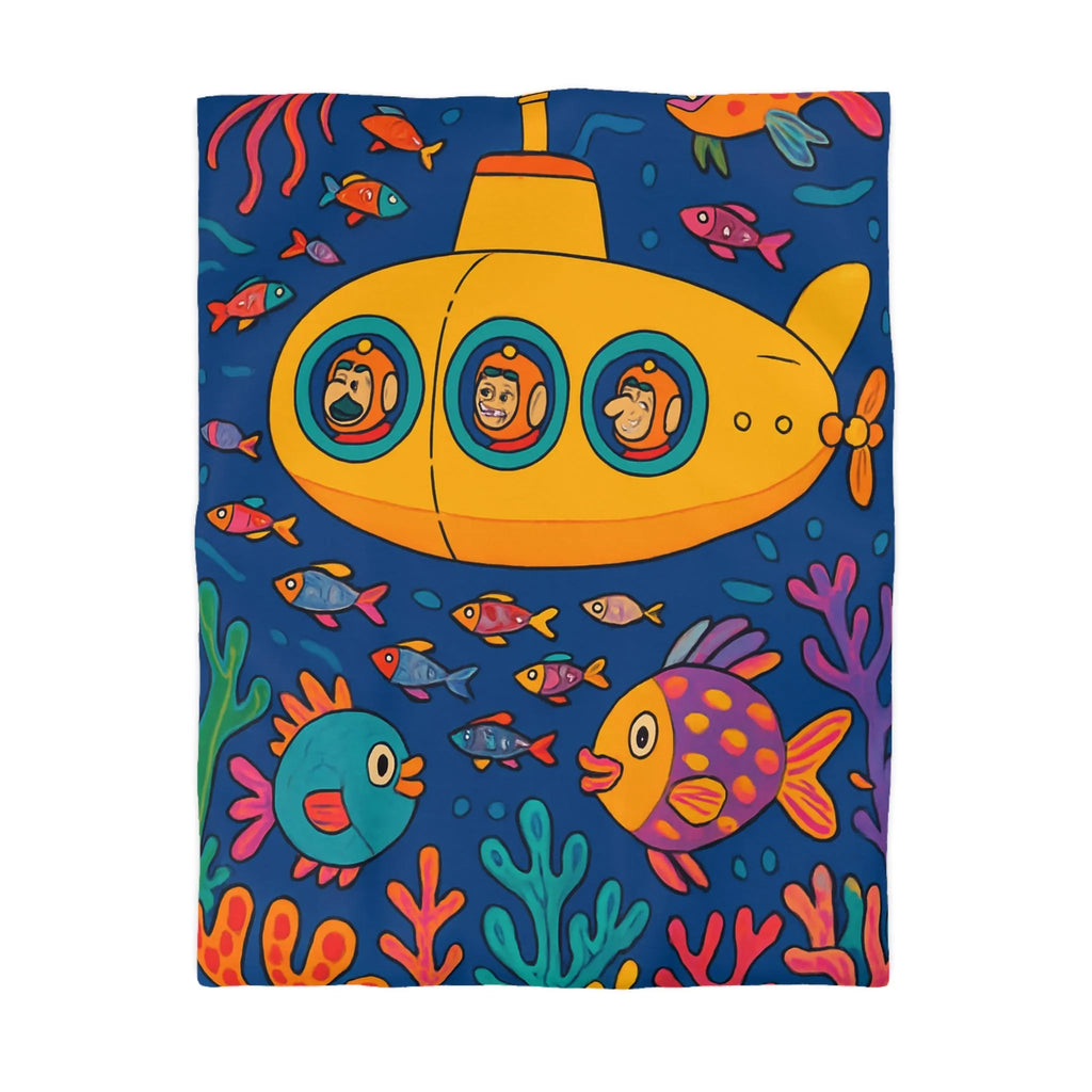 Housse De Couette Colorée Sous-Marine Avec Sous-Marin Jaune Et Poissons Amusants