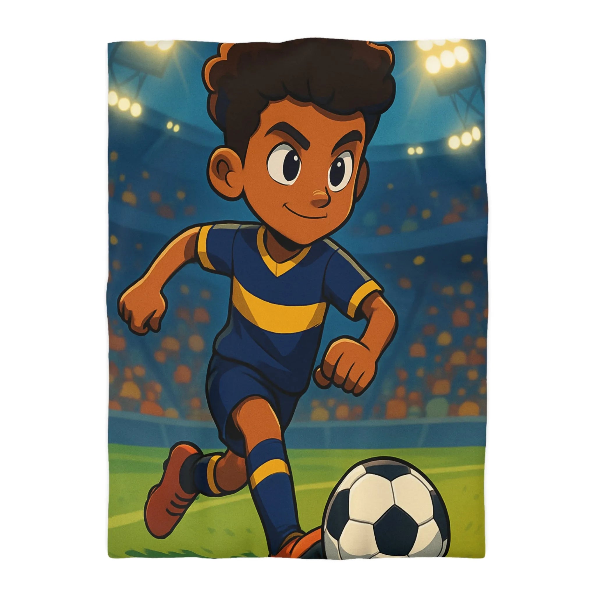 Housse de Couette Enfant Footballeur Dessin Animé, Terrain de Jeu Lumineux Sportif