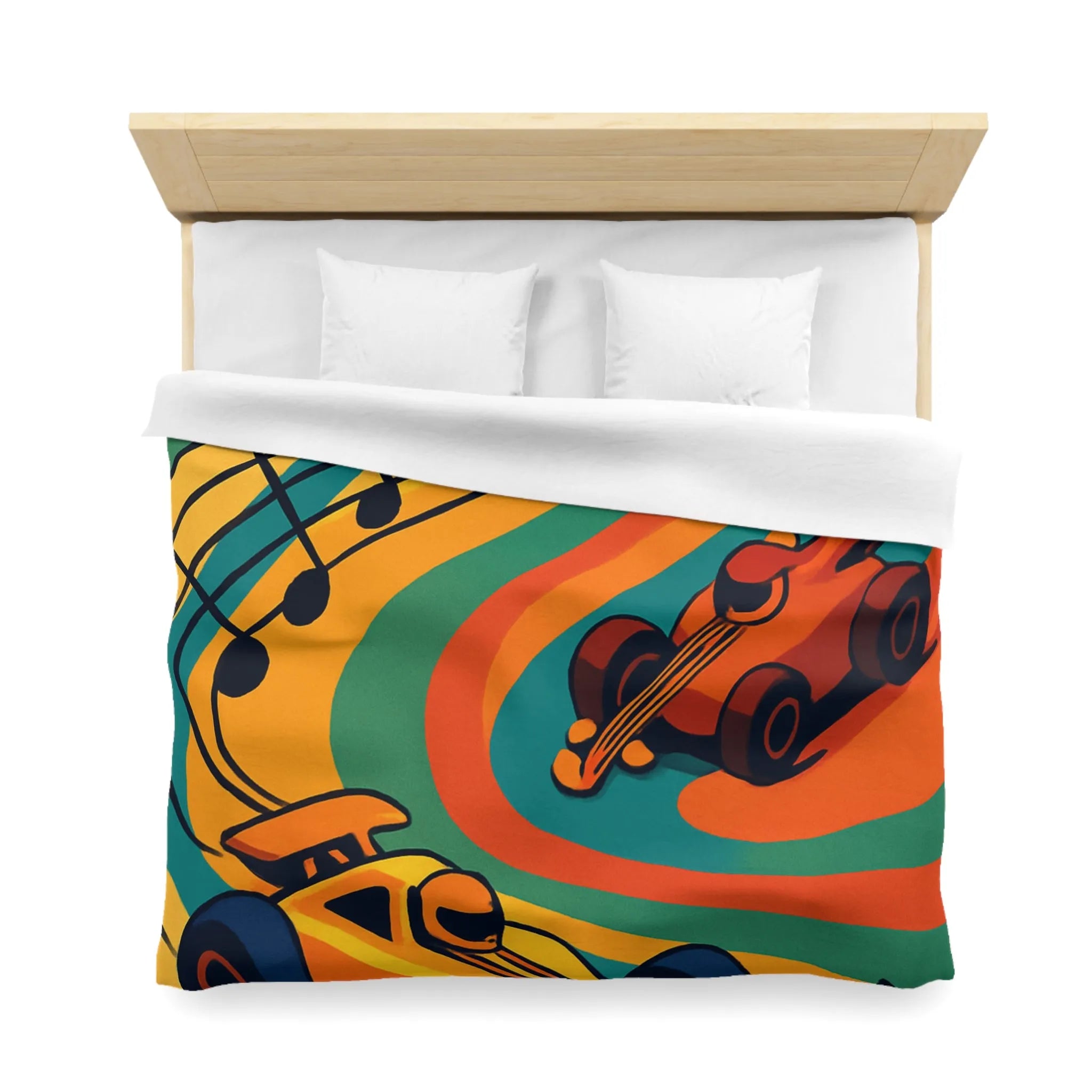 Housse de Couette Course Voitures Musique Vibrante pour Chambre Enfant Thème Animation