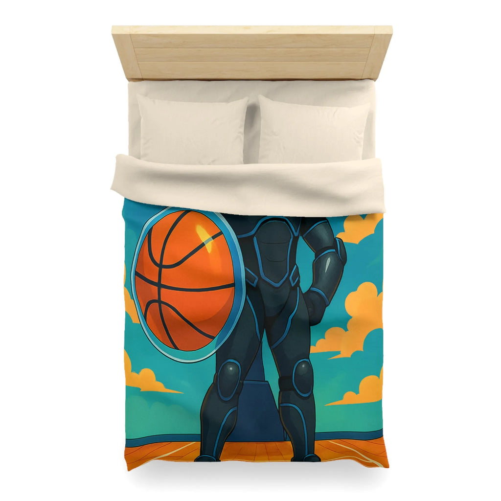 Housse de couette avec illustration d'un joueur de basket héroïque sous un ciel vibrant