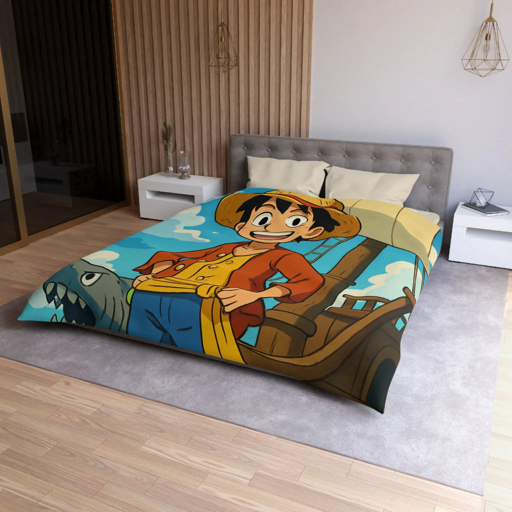 Housse de Couette Anime Pirate Enfant Aventure Bateau Mer Ciel Bleu Nuages