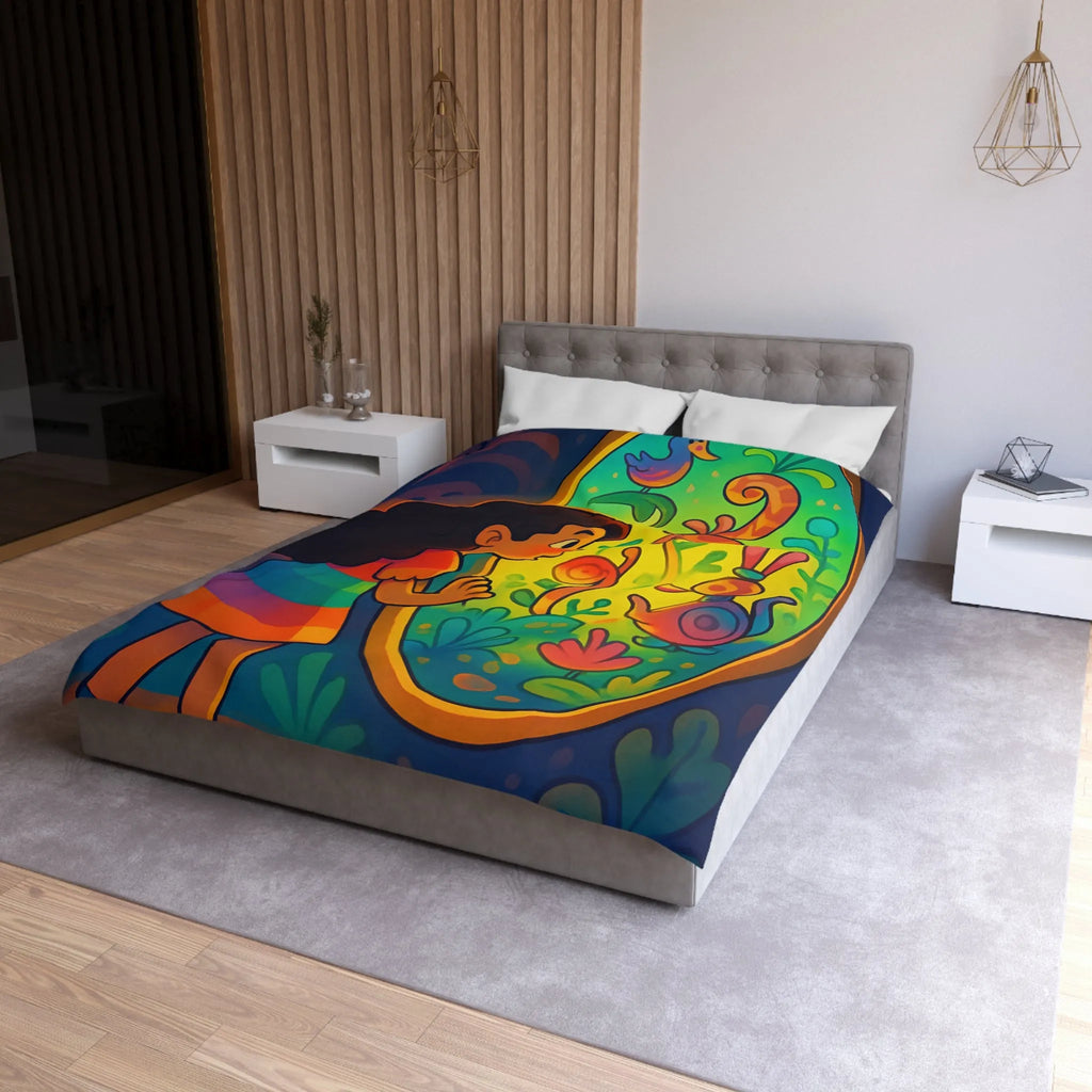 Housse de Couette Enfant Rêve Mystérieux Jardin Émerveillé Couleurs Vives Décor Imaginaire