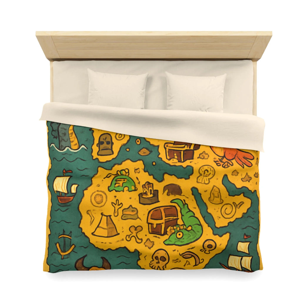 Housse de couette carte imaginaire avec dragons, dinosaures et trésors pour enfants aventuriers