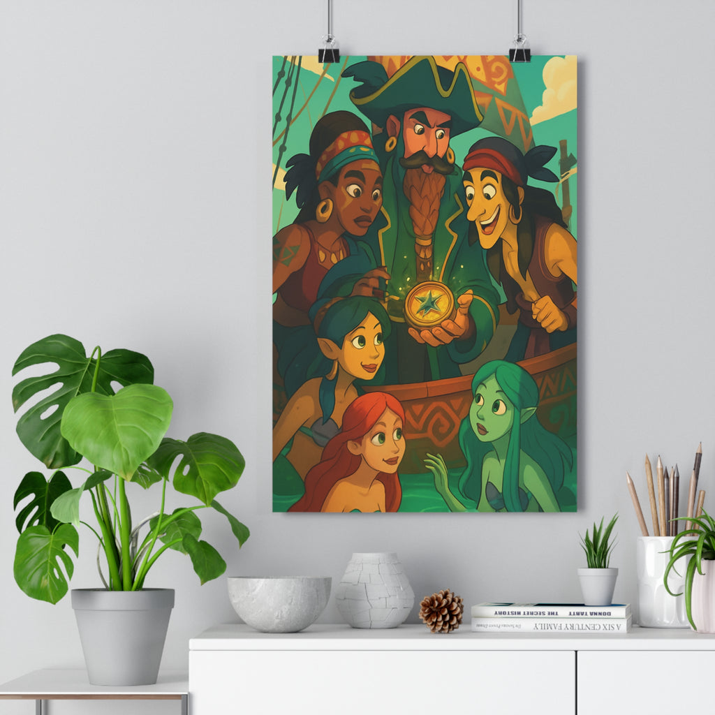 Poster décoratif cartoon aventure mystère pirate enfant tribu fantastique vibrant chambre exploration mur marin