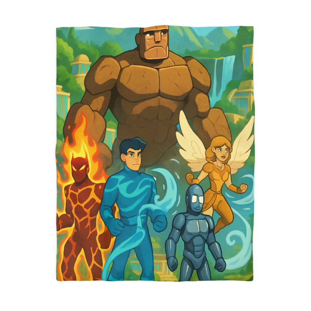 Housse de couette avec personnages héroïques et paysage fantastique inspirant enfant et adolescent