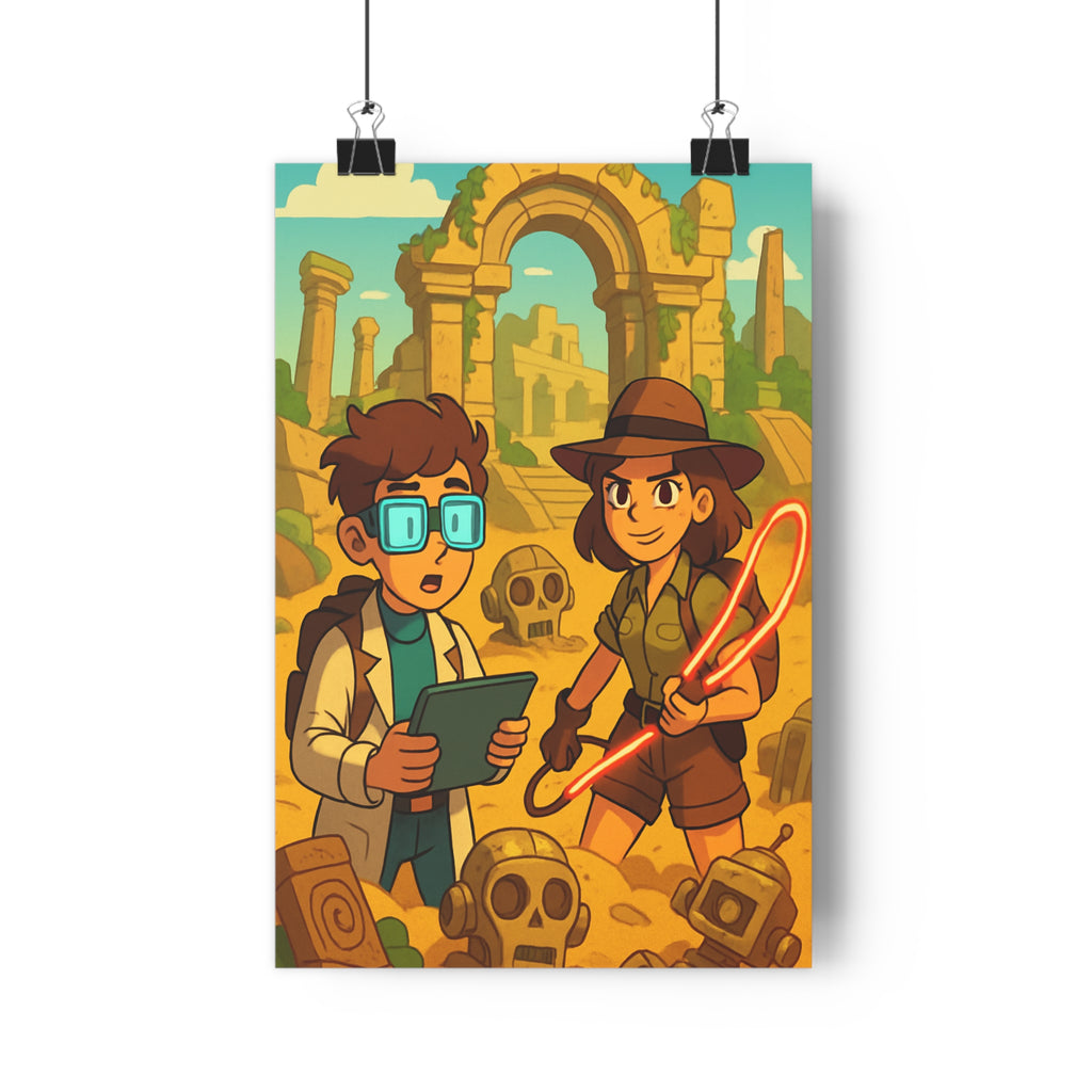 Poster décoratif aventure mystique rétrofuturiste doré moderne salon bureau couleur chaude sculpture crâne qualité