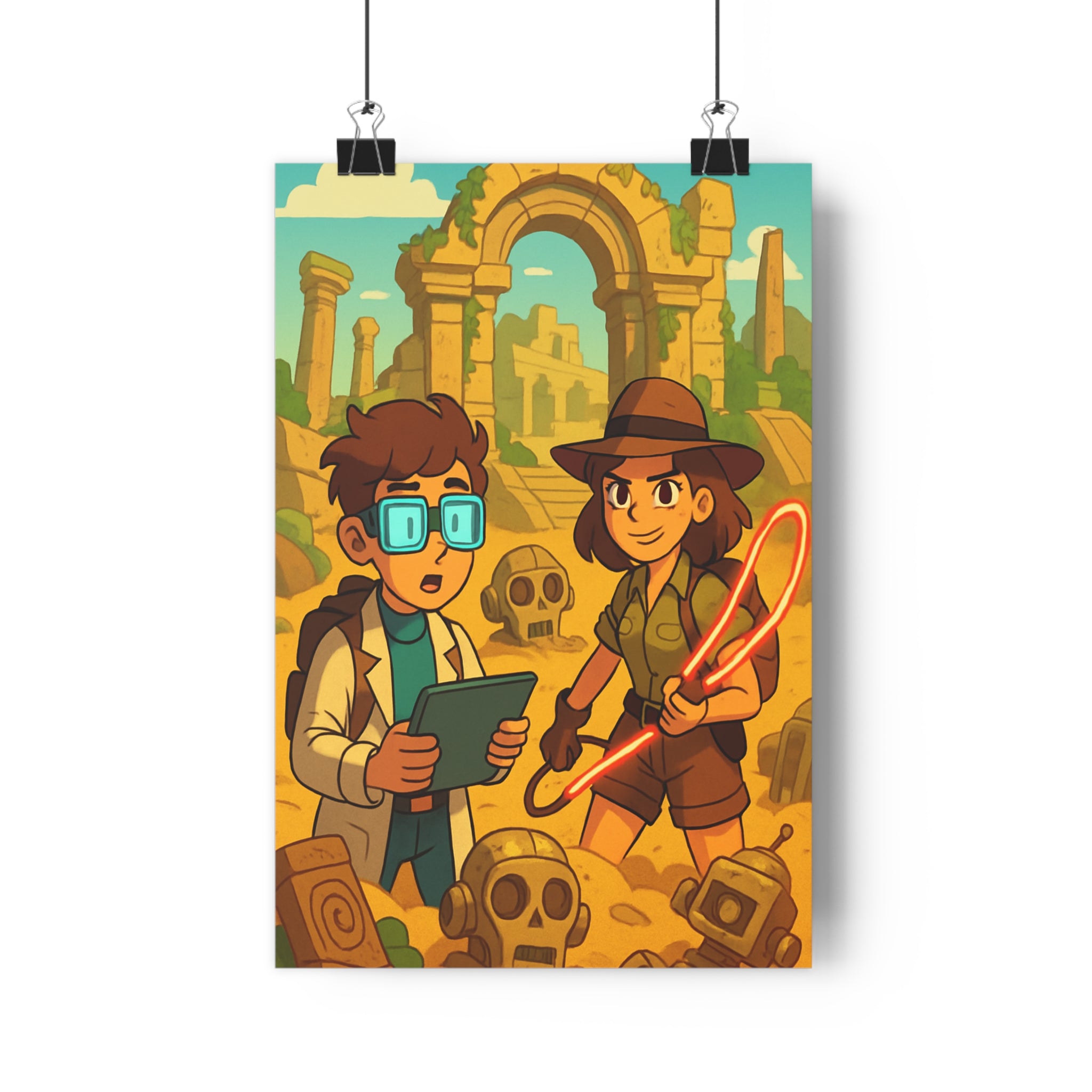 Poster décoratif aventure mystique rétrofuturiste doré moderne salon bureau couleur chaude sculpture crâne qualité