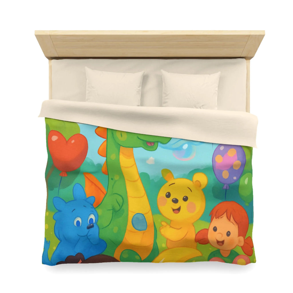 Housse de Couette Enfant Fantaisie Animaux et Ballons Colorés pour Chambre Féérique