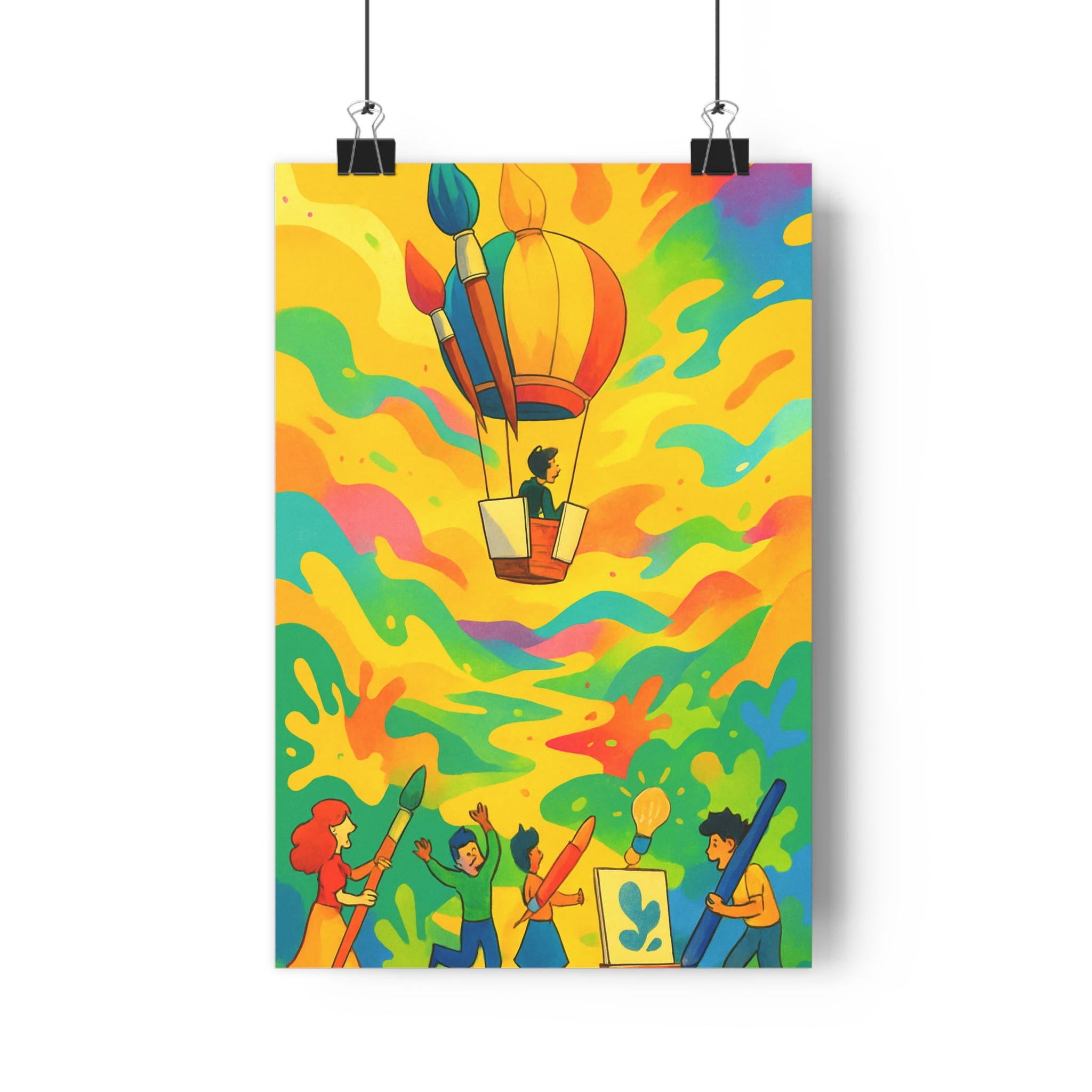 Poster décoratif cartoon vibrant jaune bleu rouge créatif joyeux chambre enfant art mural unique