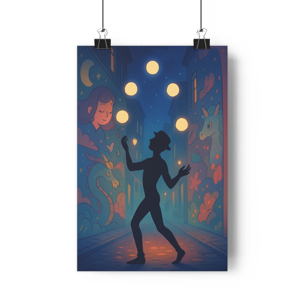 Poster décoratif artistique rêveur pastel mystique chambre salon mural illustration féminine dragon créature jonglerie