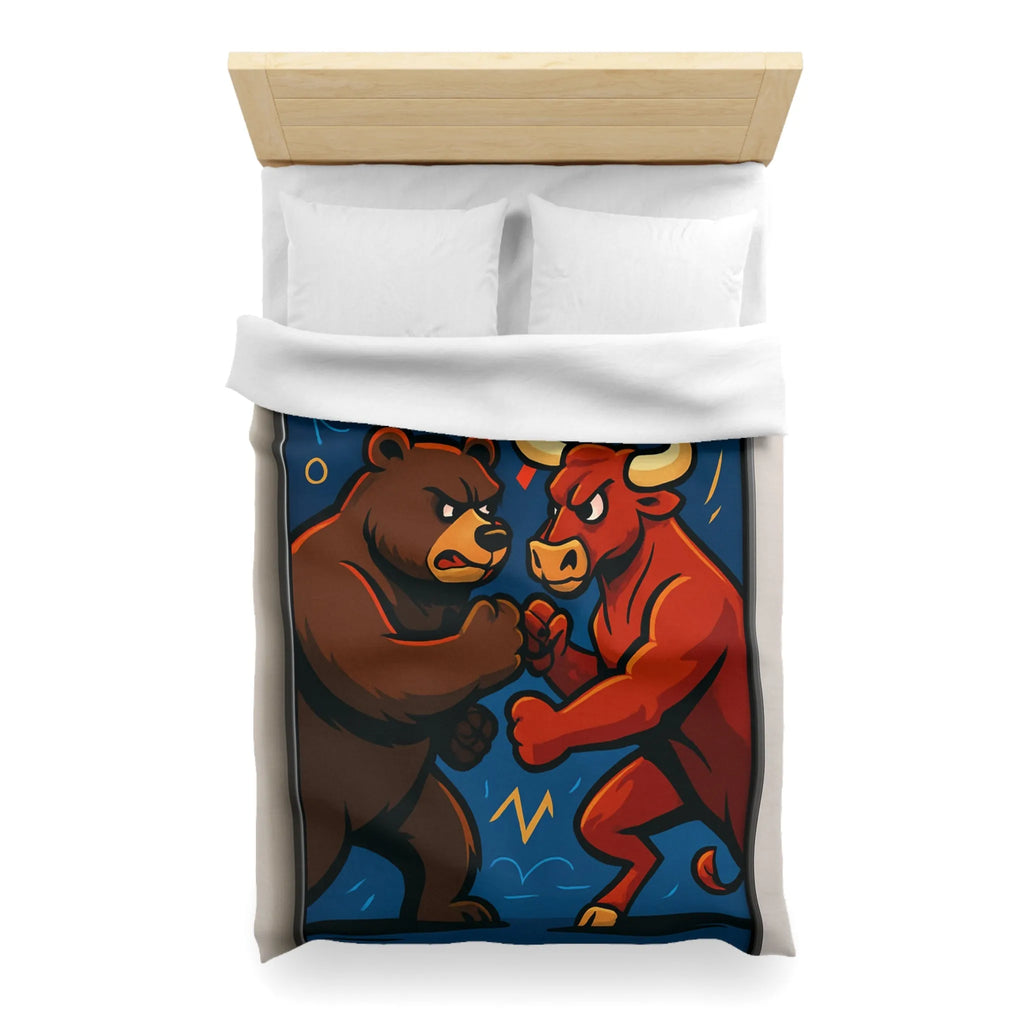 Housse de couette avec motif taureau et ours symbolisant les tendances du marché boursier