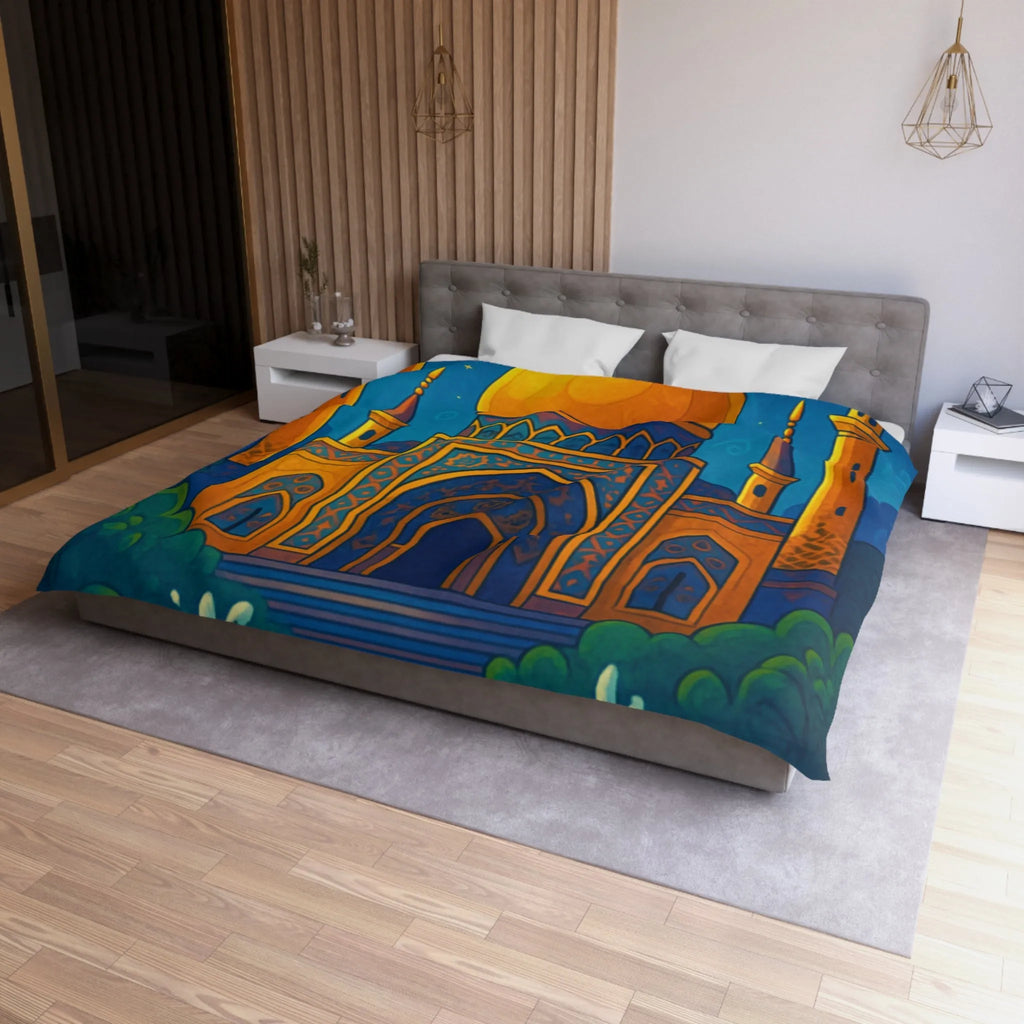 Housse de couette au design oriental avec palais doré sous ciel étoilé exotique