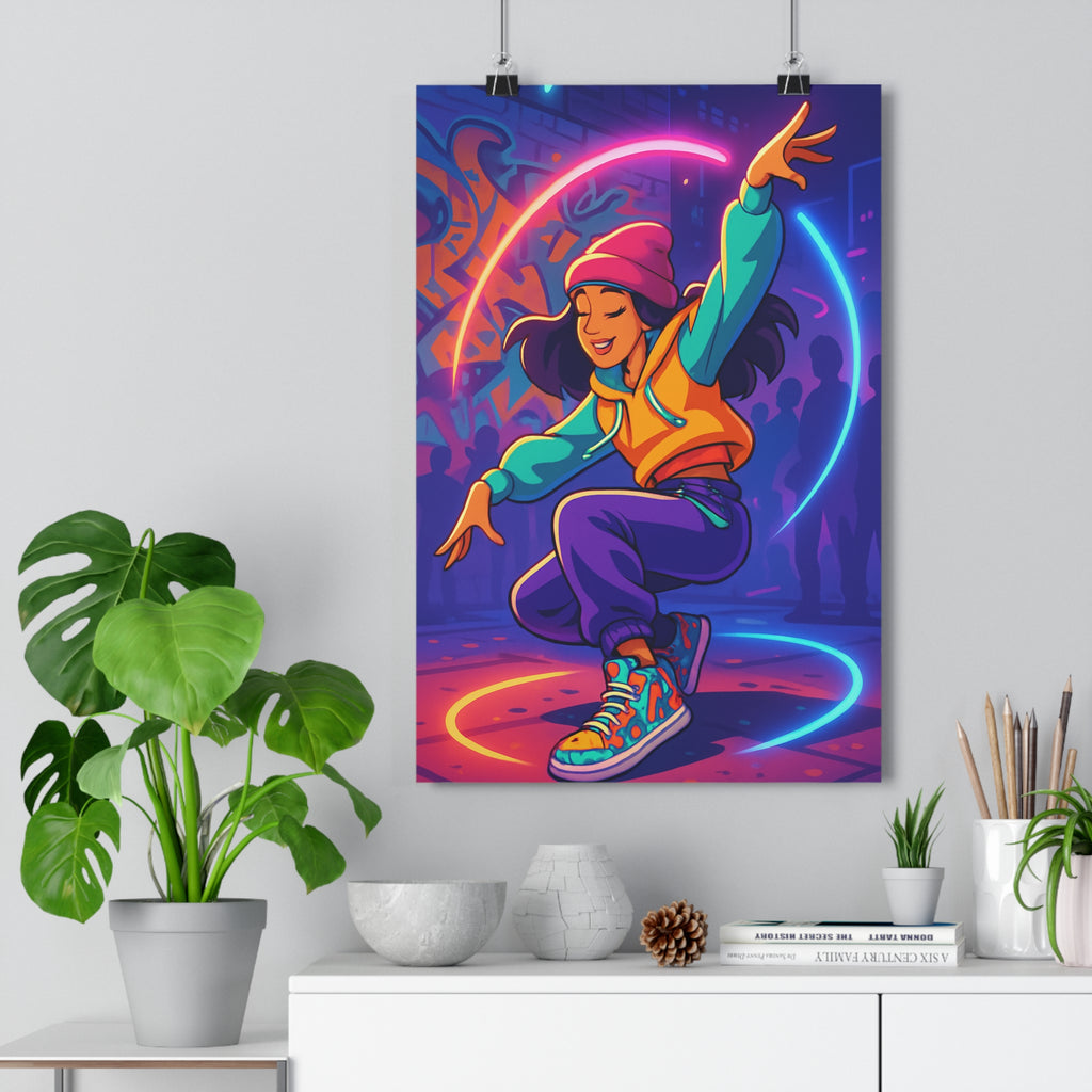 Poster décoratif danseuse urbain cartoon orange violet bleu dynamique moderne chambre salon qualité élégance