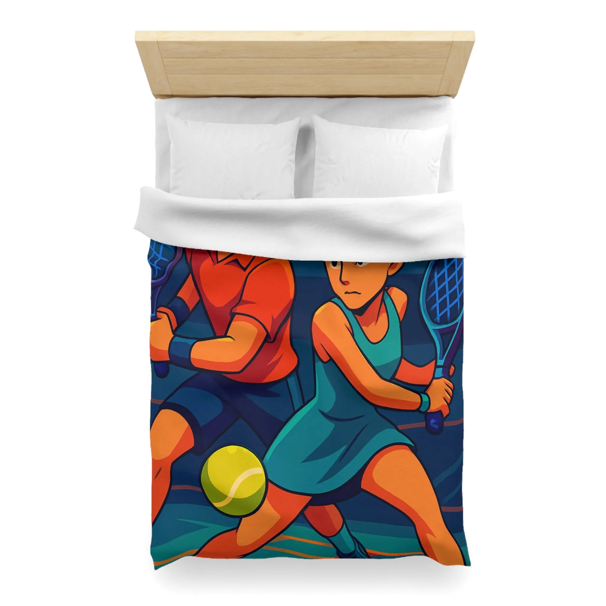 Housse de couette dynamique avec joueurs de tennis en style vectoriel coloré et moderne