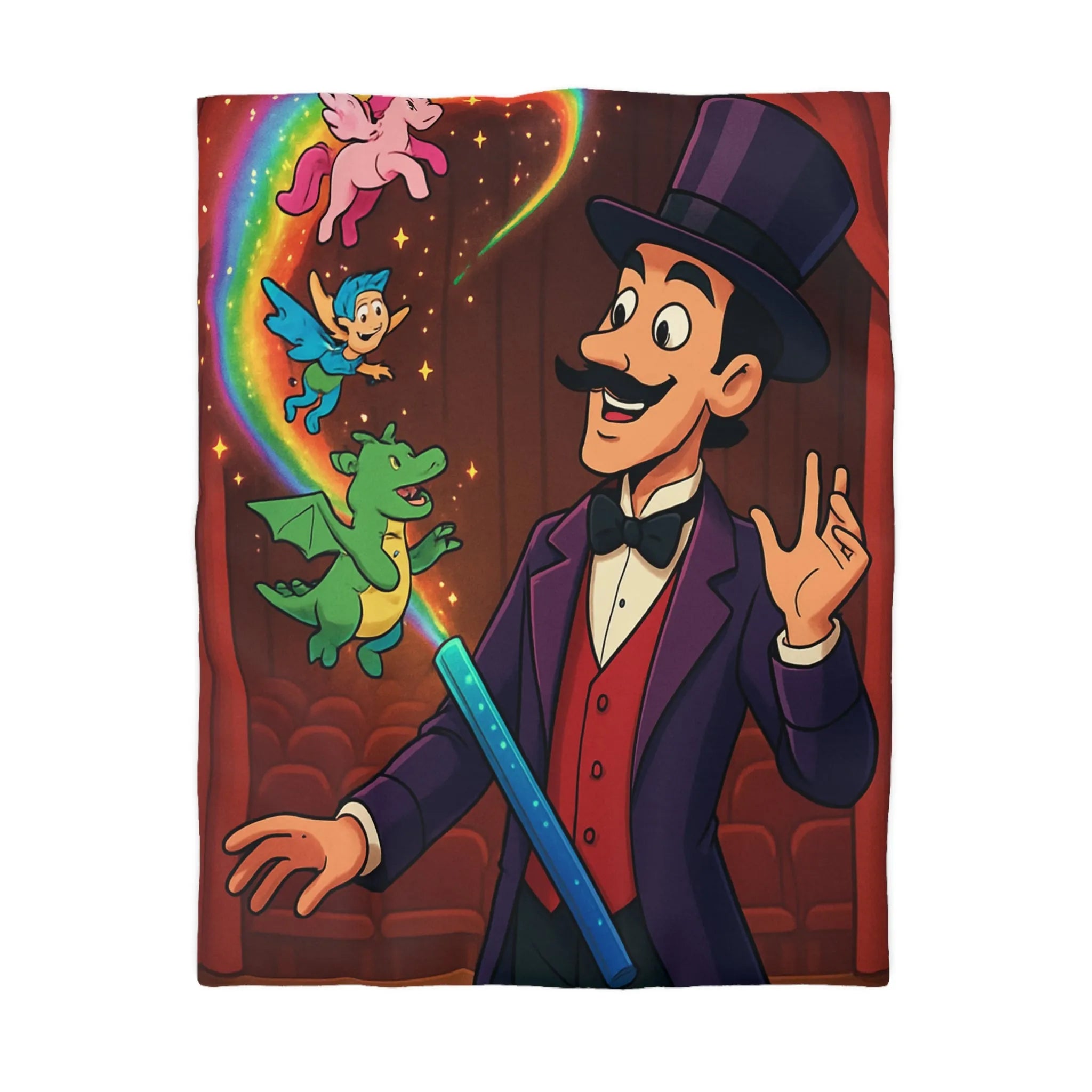 Housse de couette magique avec scène enchantée de créatures et magicien coloré