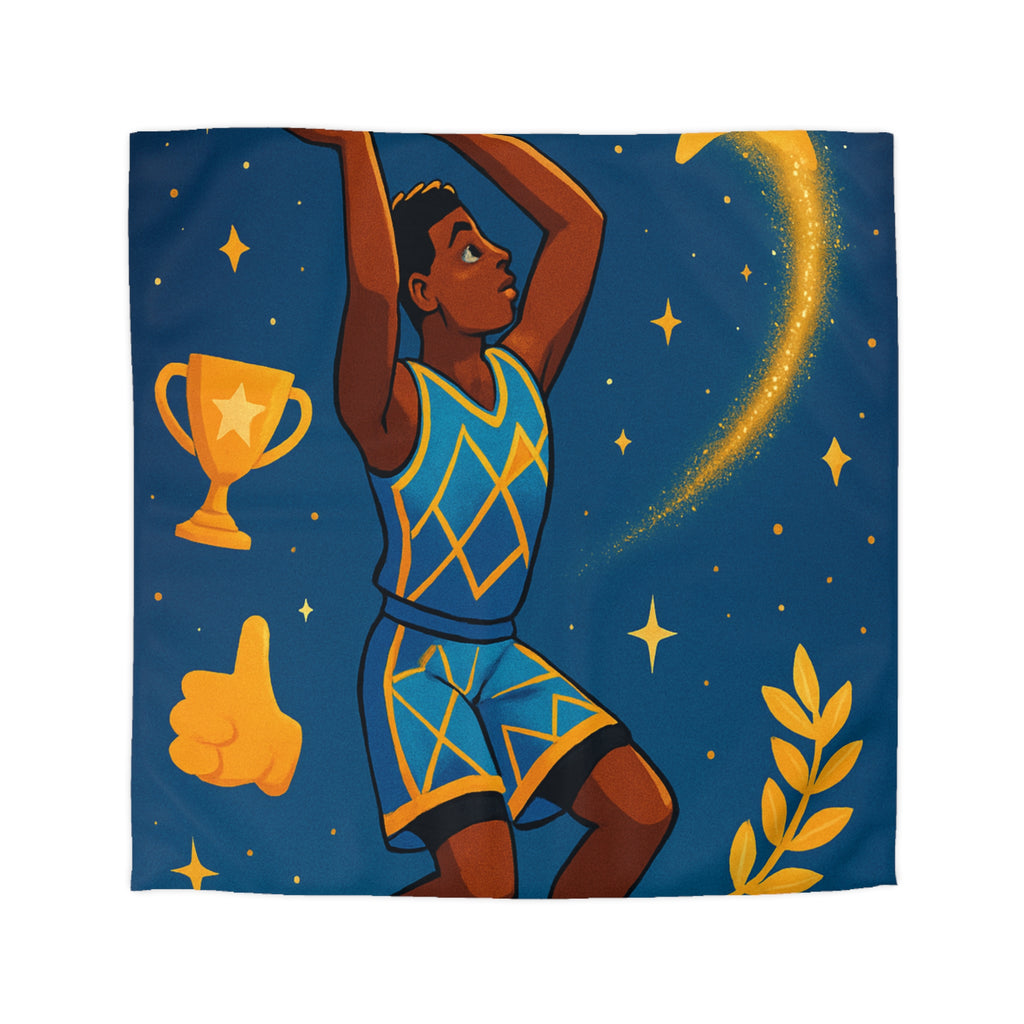 Housse de Couette Thématique Basket avec Étoiles et Trophée pour Fans Sportifs
