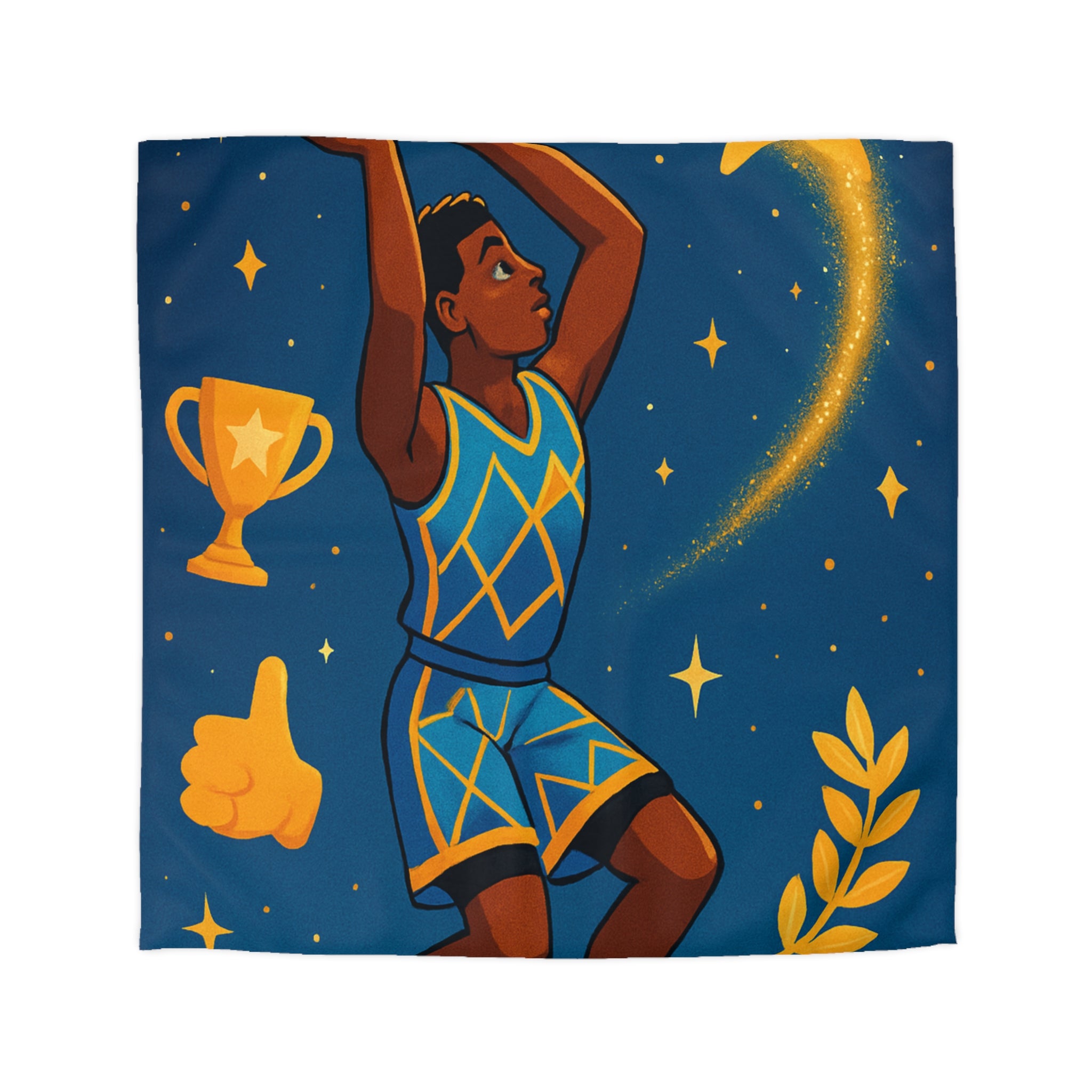 Housse de Couette Thématique Basket avec Étoiles et Trophée pour Fans Sportifs