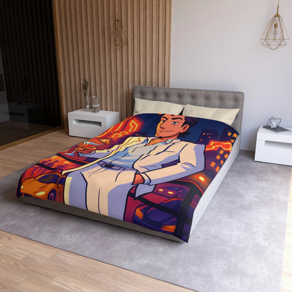 Housse de Couette Élégante avec Illustration Nocturne, Martini et Élégant Costume Blanc