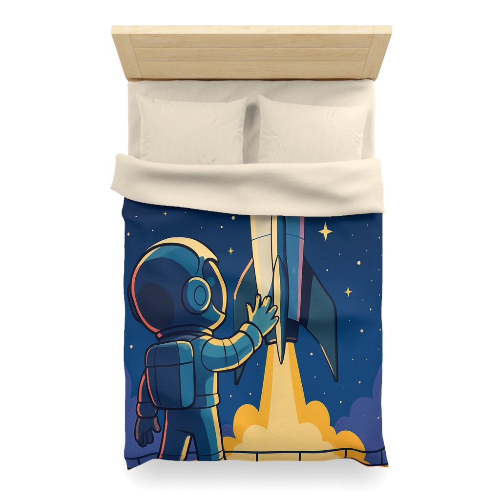 Housse de couette pour enfant avec design astronaute et fusée colorée dans l'espace