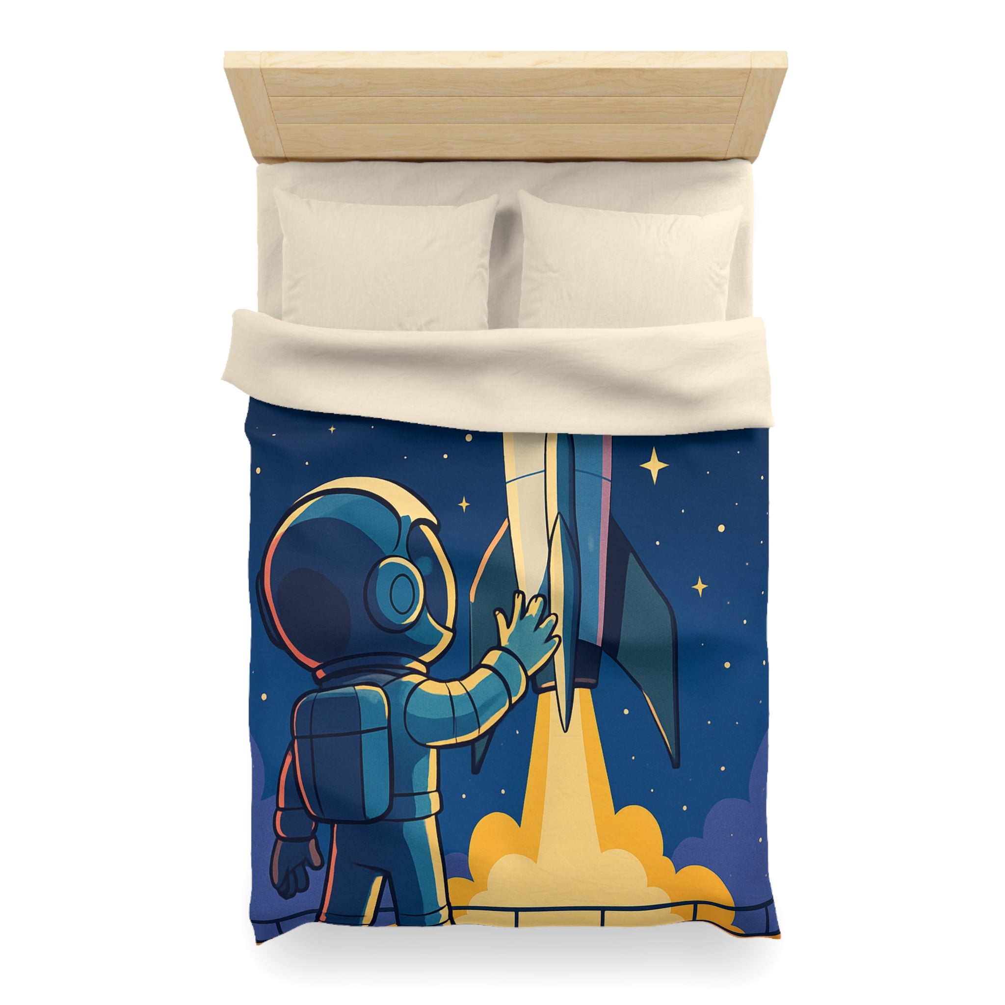 Housse de couette pour enfant avec design astronaute et fusée colorée dans l'espace