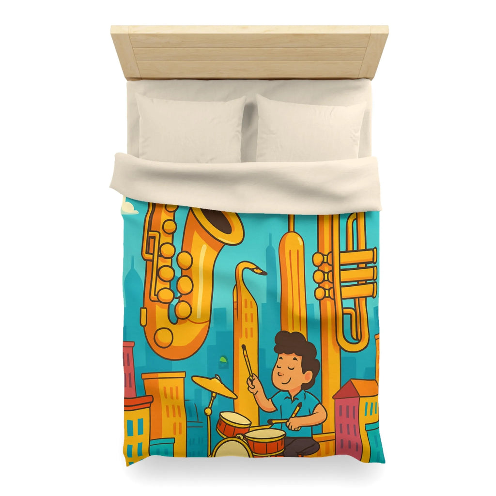 Housse de Couette Colorée avec Motif Musical pour Enfants Amoureux de Jazz en Ville