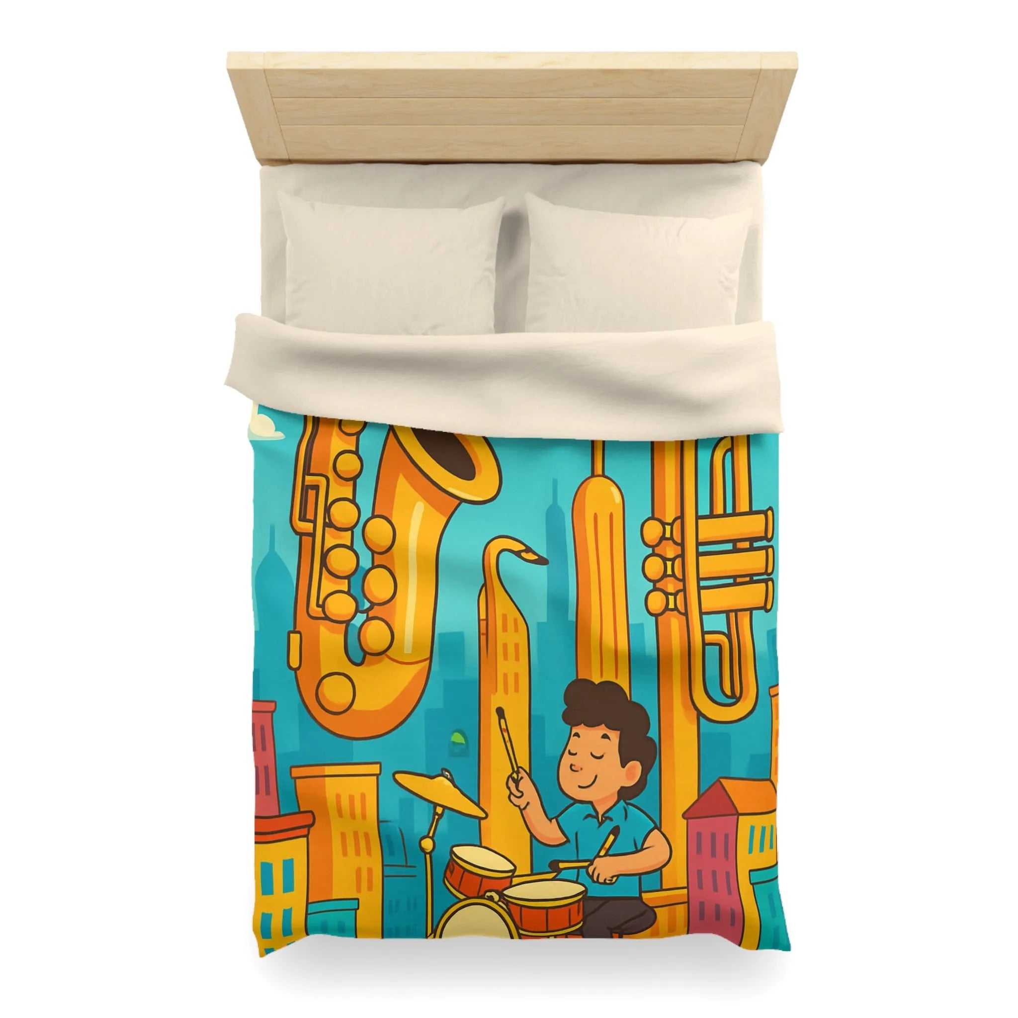 Housse de Couette Colorée avec Motif Musical pour Enfants Amoureux de Jazz en Ville