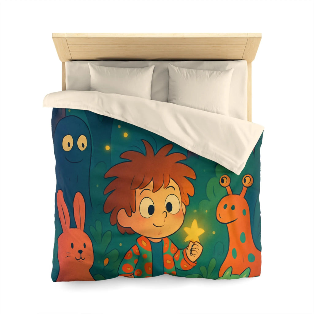 Housse de couette colorée forêt enchantée dessin animé, enfants et animaux magiques