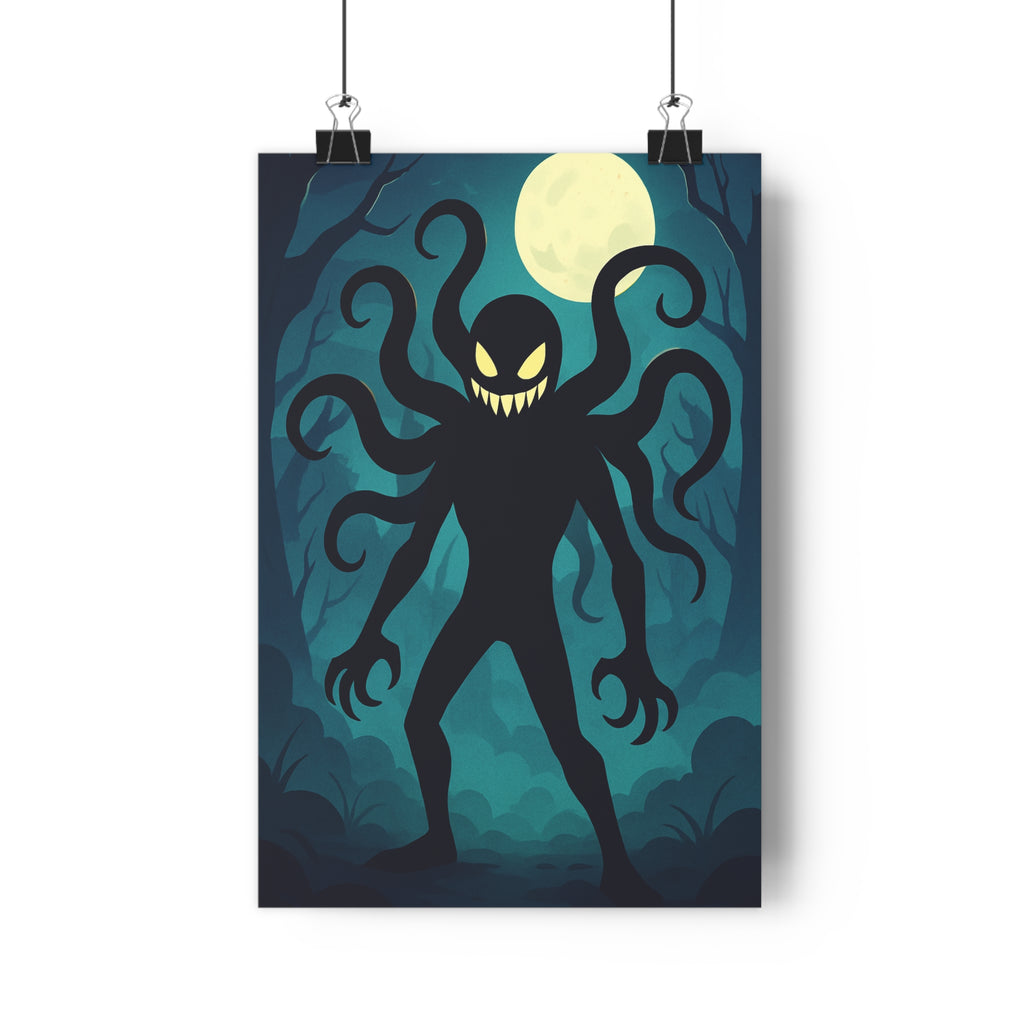 Poster décoratif anime gothique noir bleu nuit mystique créature chambre tentacules obscurité inquiétant silhouette