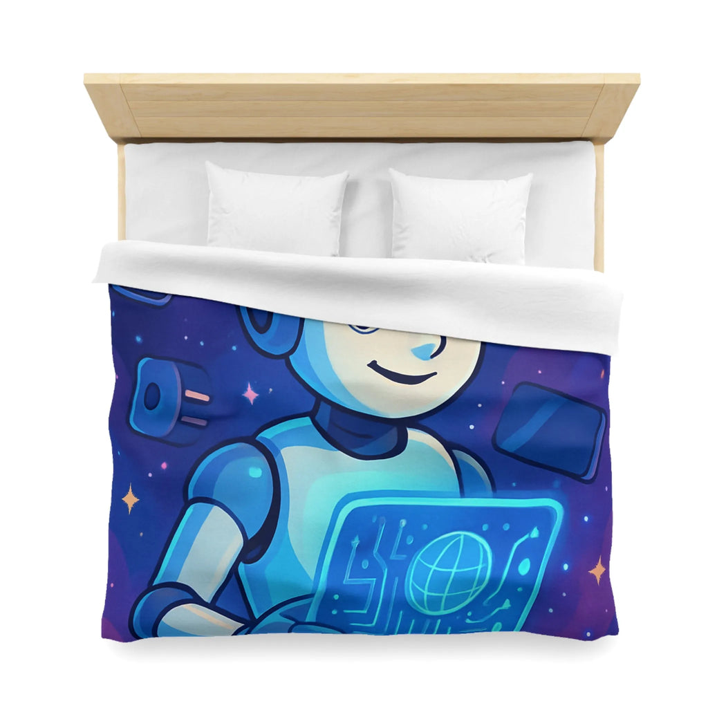 Housse de Couette Futuriste avec Robot et Gadgets Technologiques pour Chambre Moderne