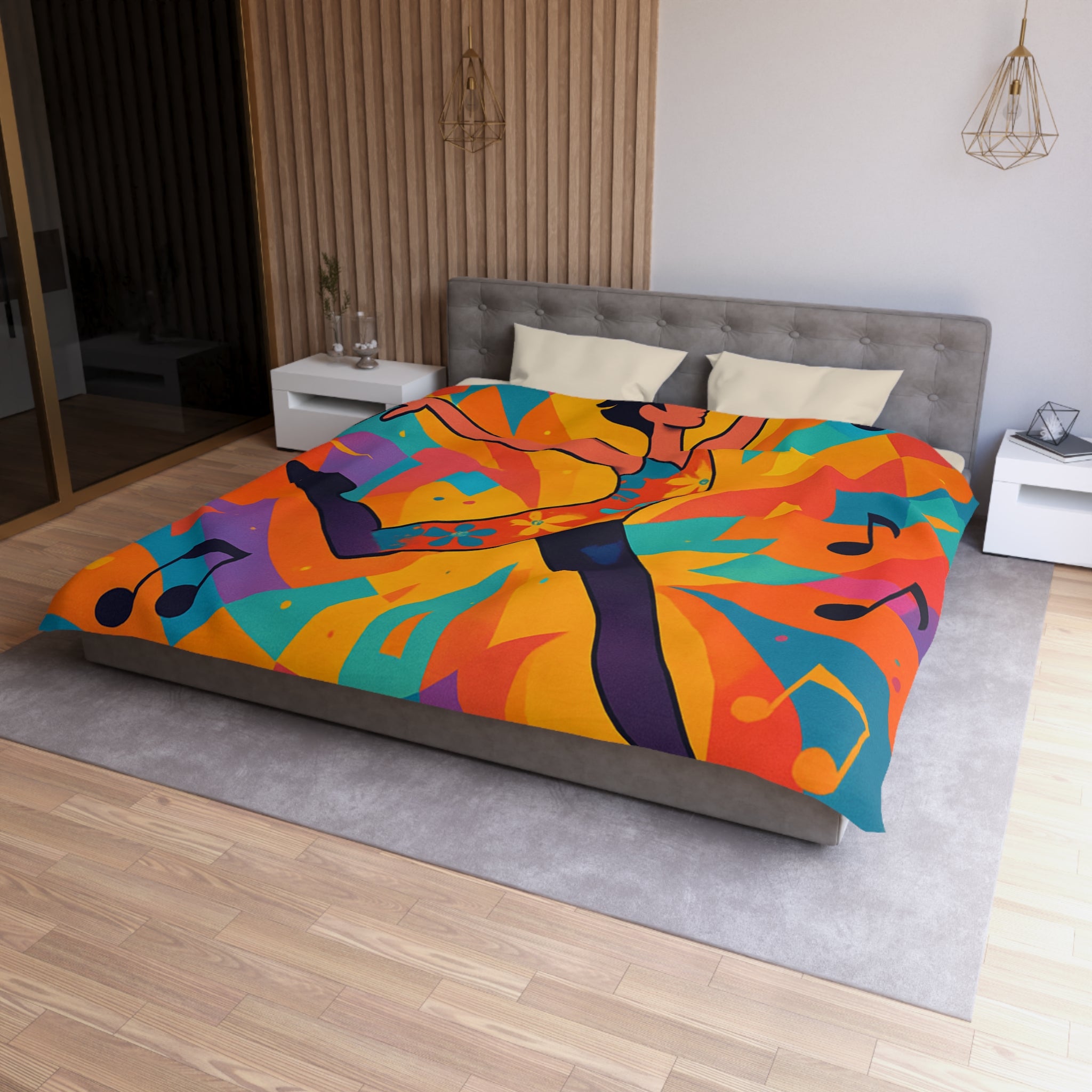 Housse de couette vibrante avec danseur aux couleurs éclatantes et motifs musicaux