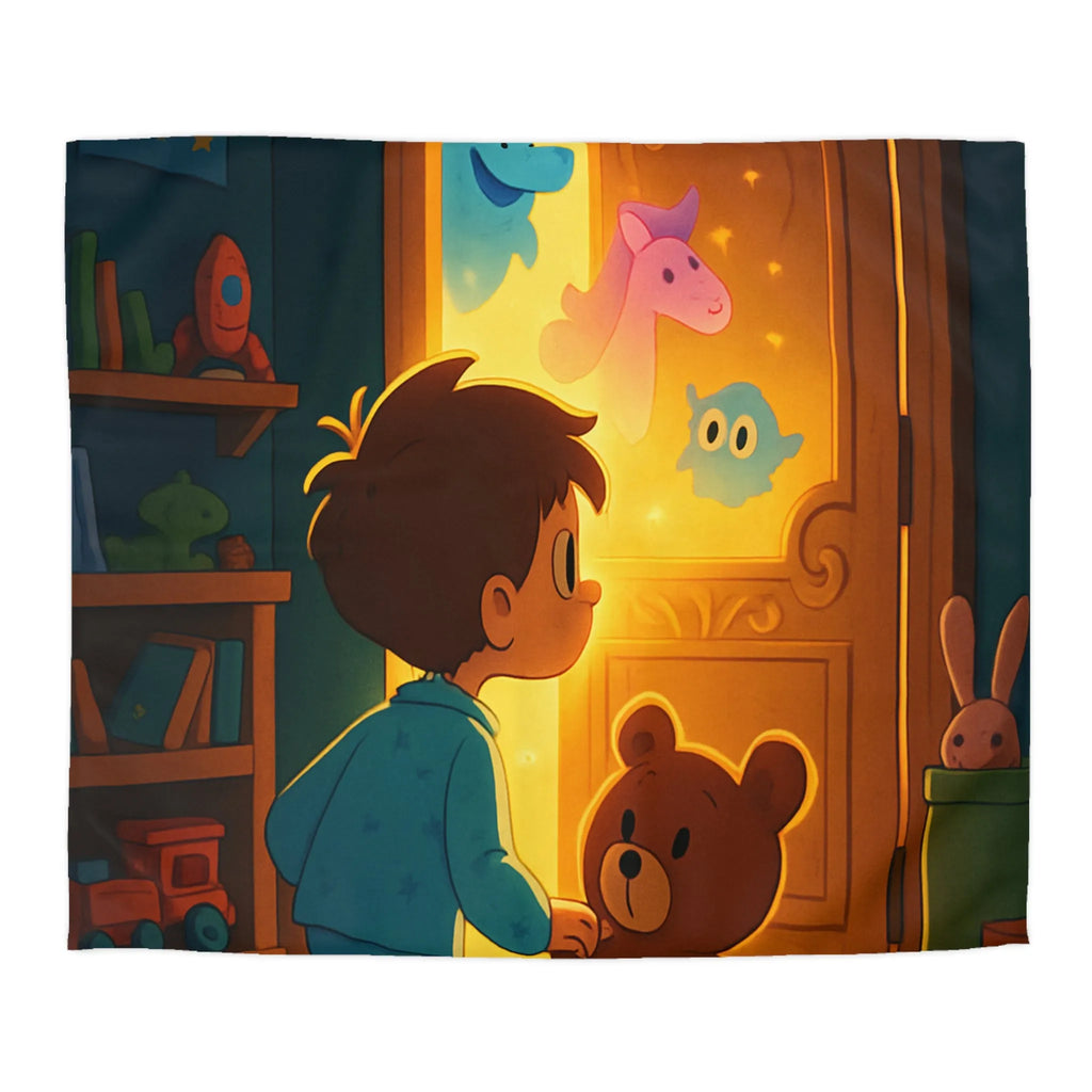 Housse de couette enfant avec motifs lumineux d'animaux magiques en chambre colorée