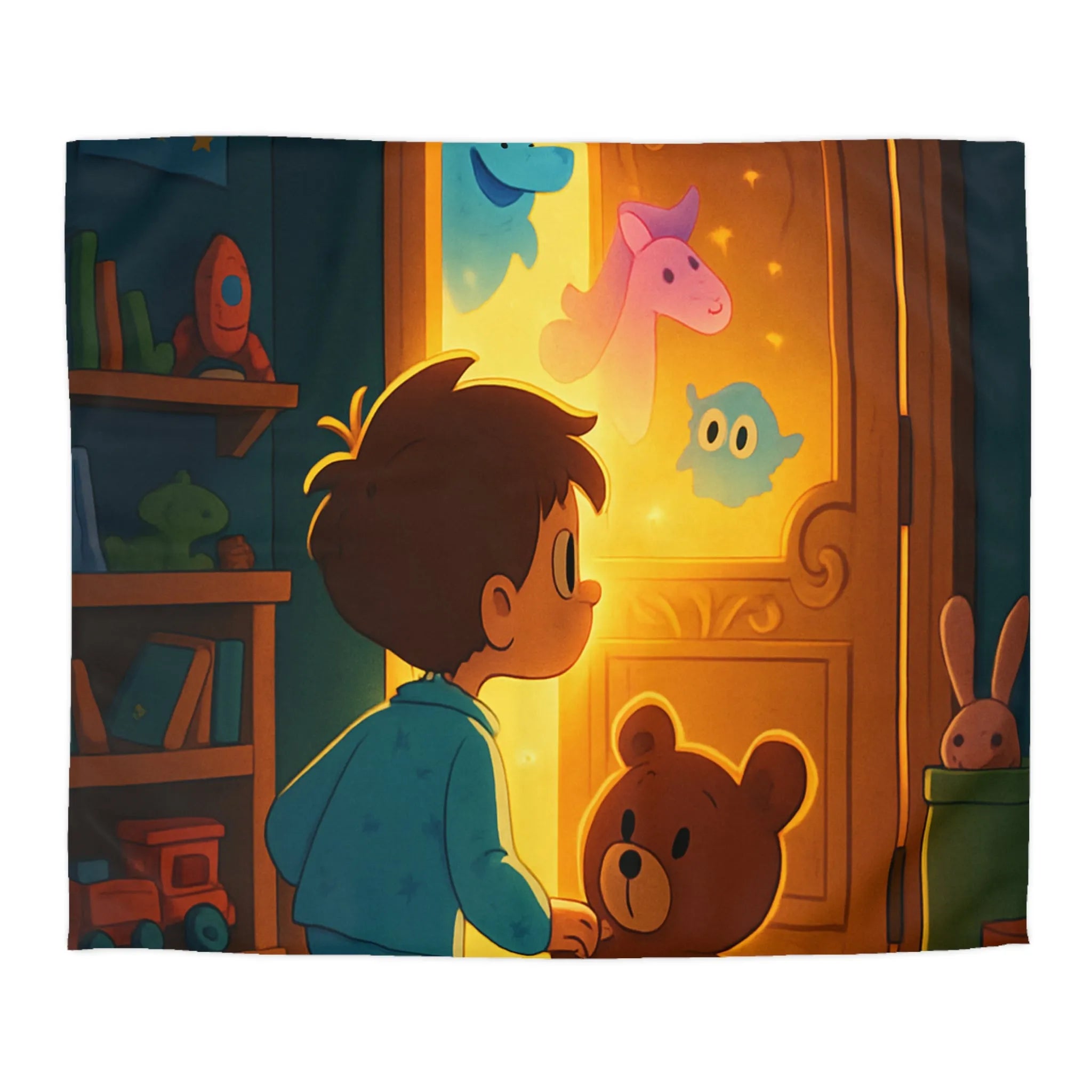 Housse de couette enfant avec motifs lumineux d'animaux magiques en chambre colorée