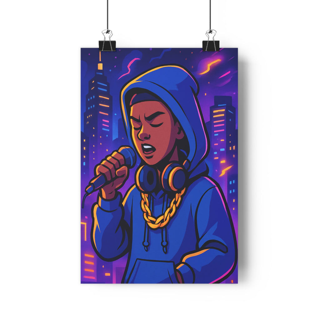 Poster décoratif moderne ville violet orange cartoon chambre salon dynamique urbain contemporain ambiance qualité