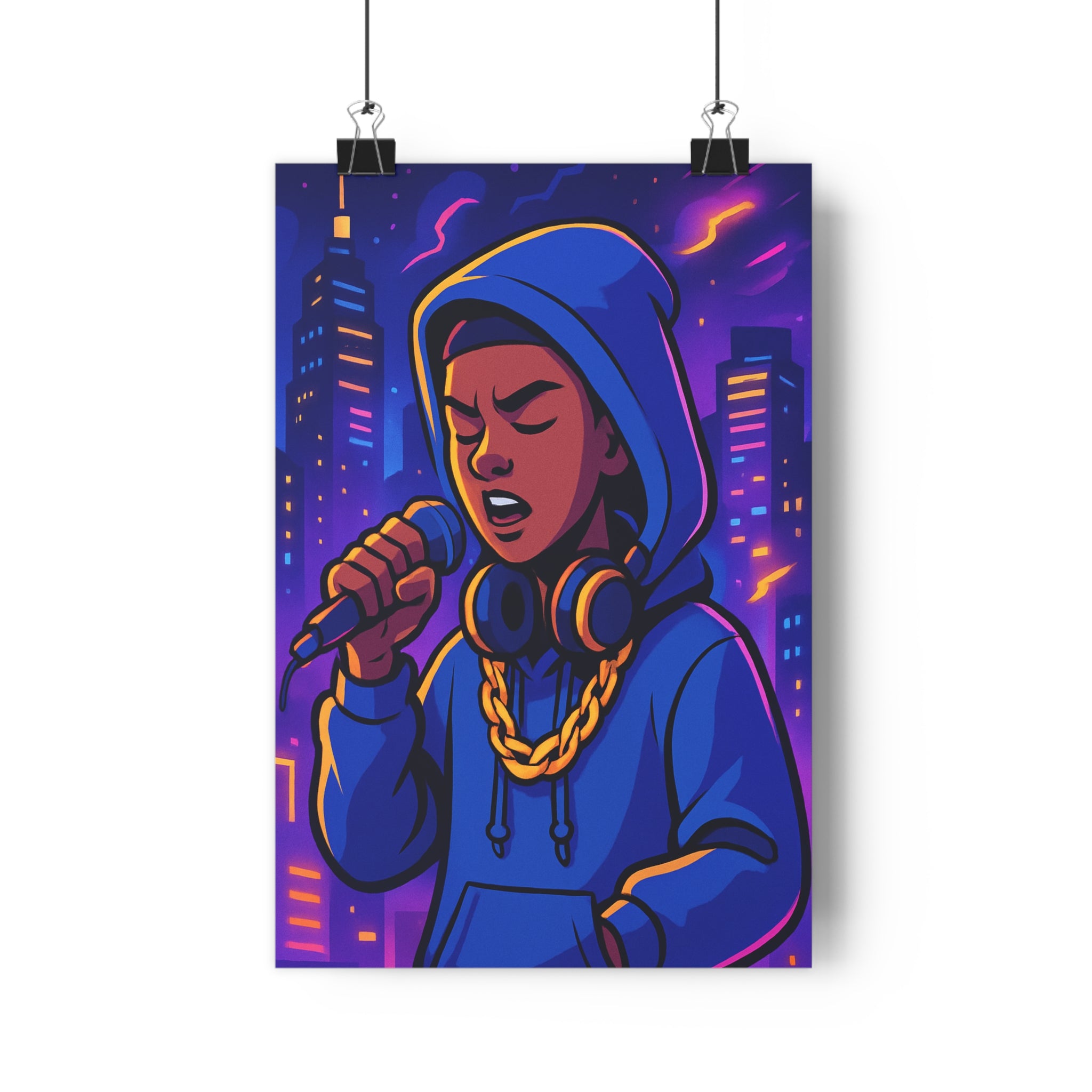 Poster décoratif moderne ville violet orange cartoon chambre salon dynamique urbain contemporain ambiance qualité