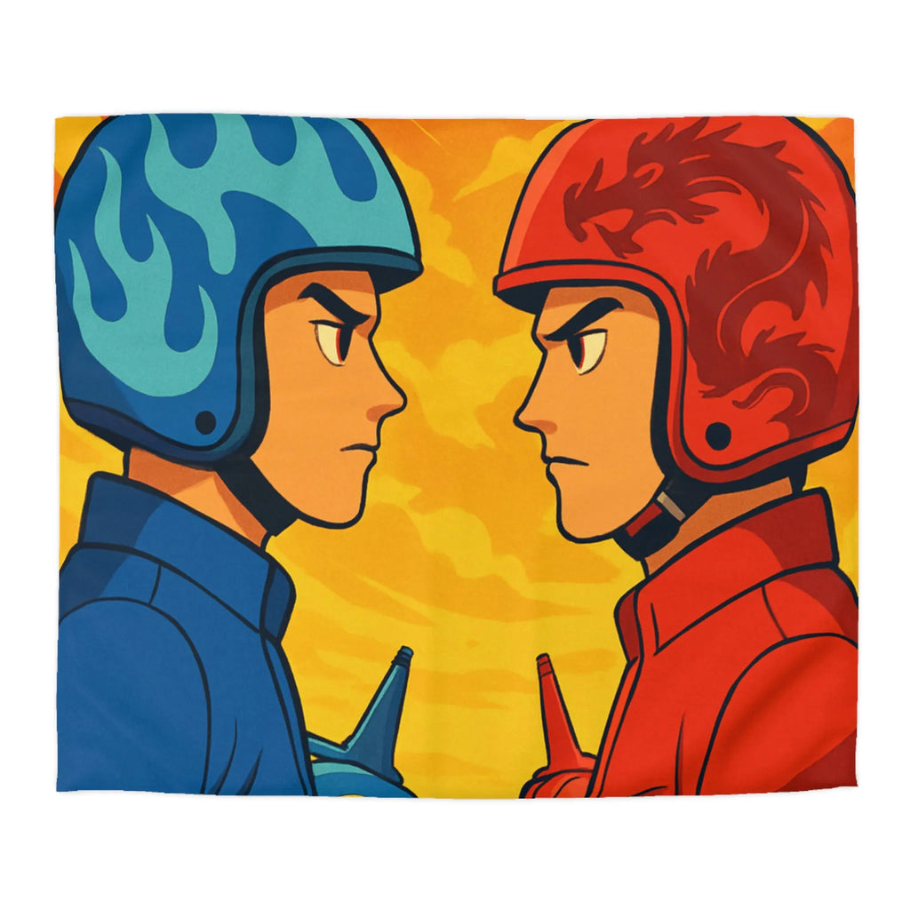 Housse de couette colorée avec deux pilotes et jets sur fond flamboyant