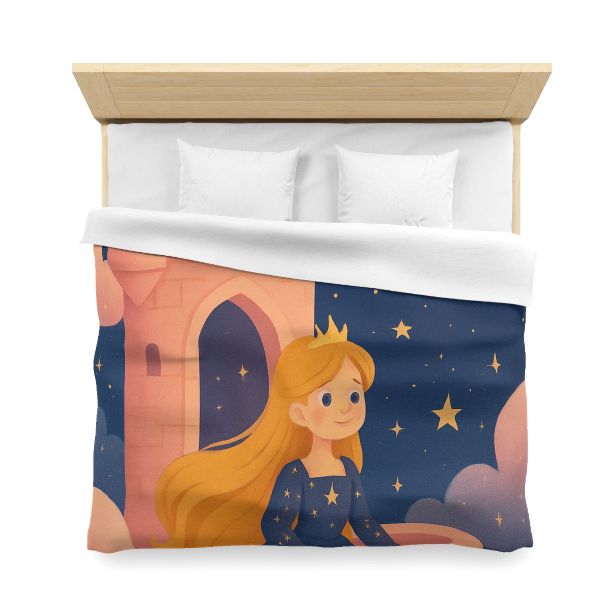 Housse de couette princesse rêveuse château et dragon volant étoiles scintillantes nuit