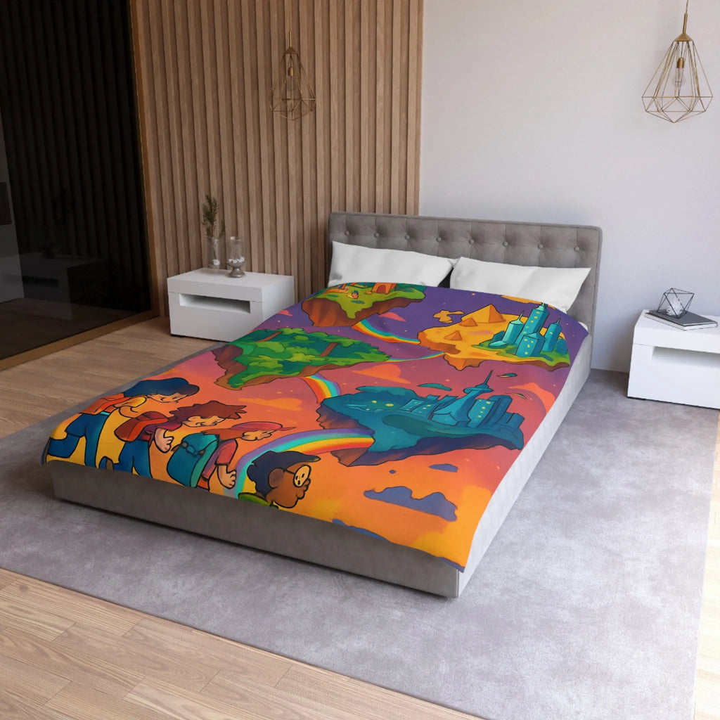 Housse de couette avec univers magique flottant pour chambre d'enfant colorée arc-en-ciel
