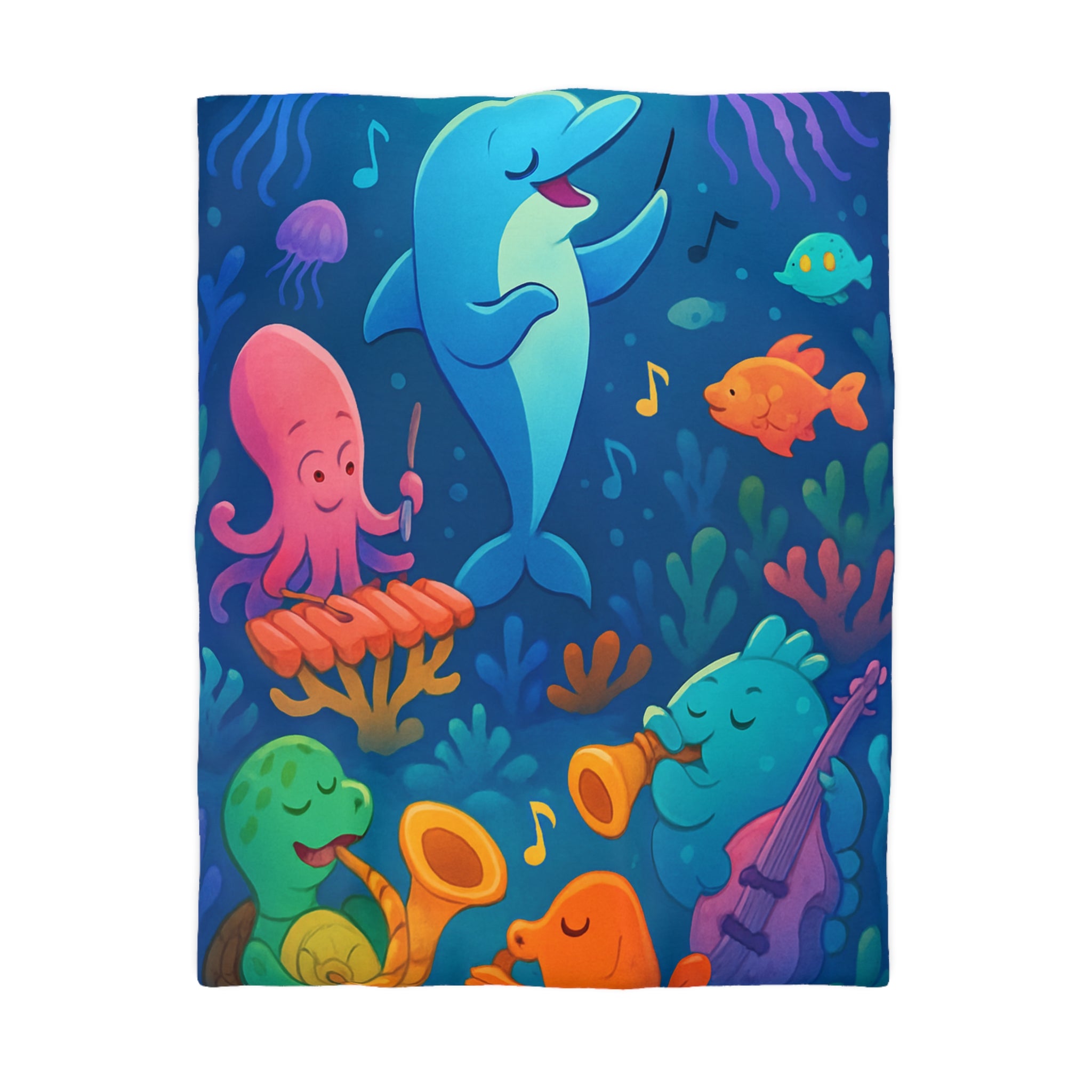 Housse de couette océan joyeux avec animaux marins et notes musicales colorées