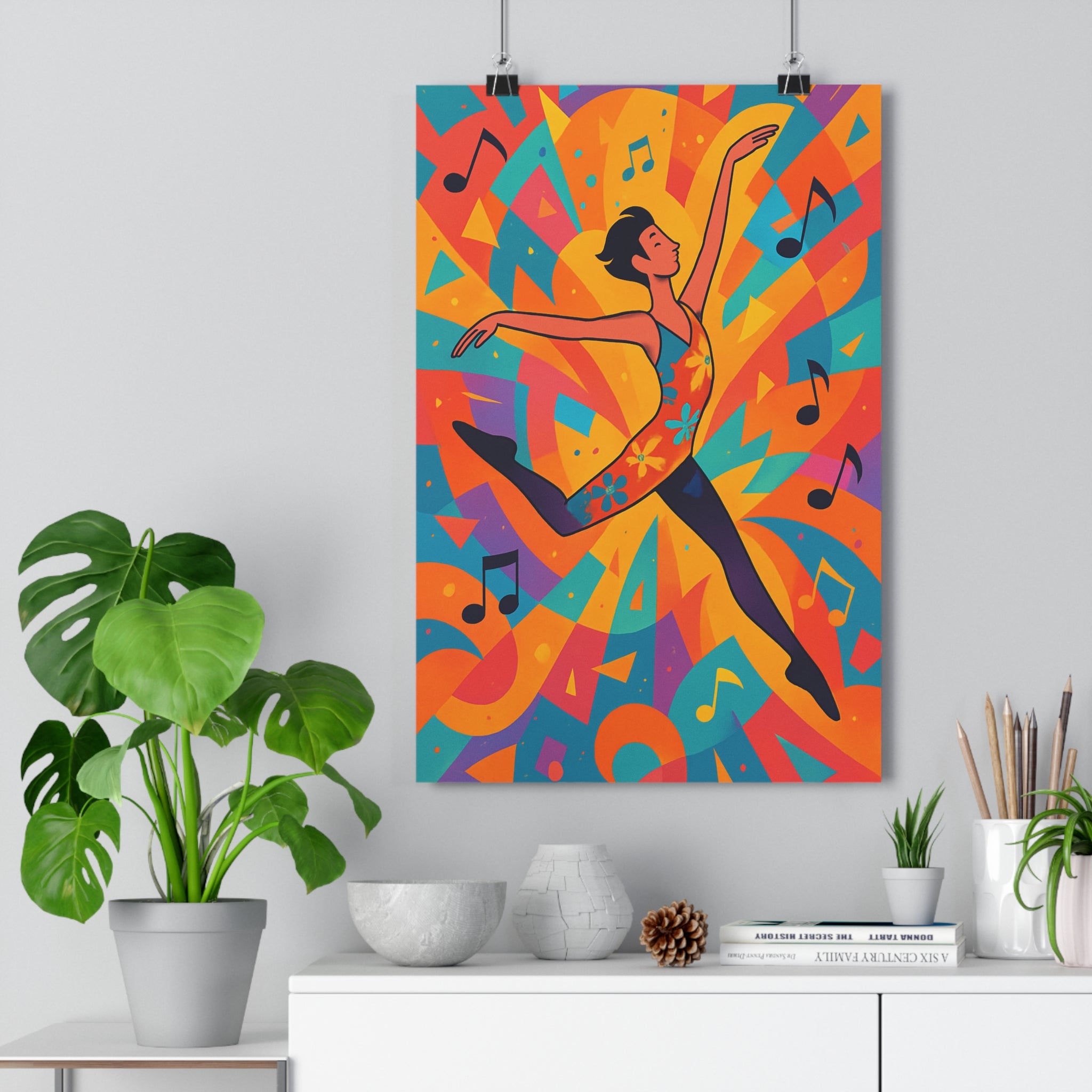 Poster décoratif danseuse moderne cartoon bleu orange violet joyeux chambre salon artistique dynamique 30x46