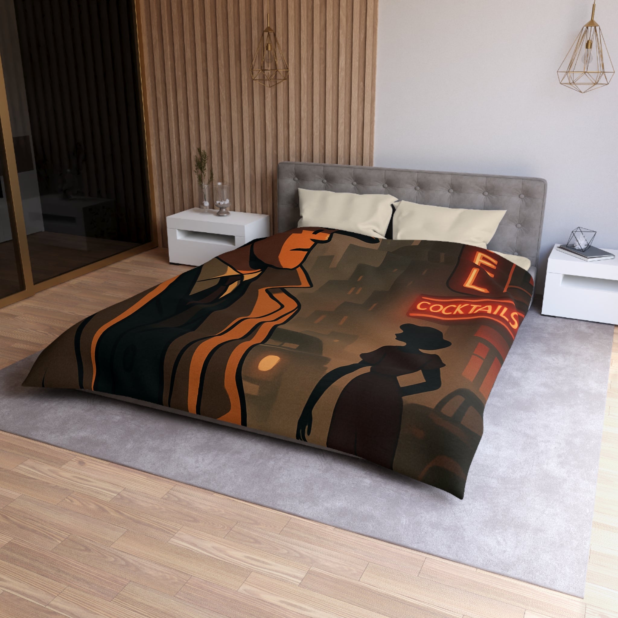 Housse de Couette Noir et Rouge, Design Rétro Vintage, Atmosphère de Film Noir