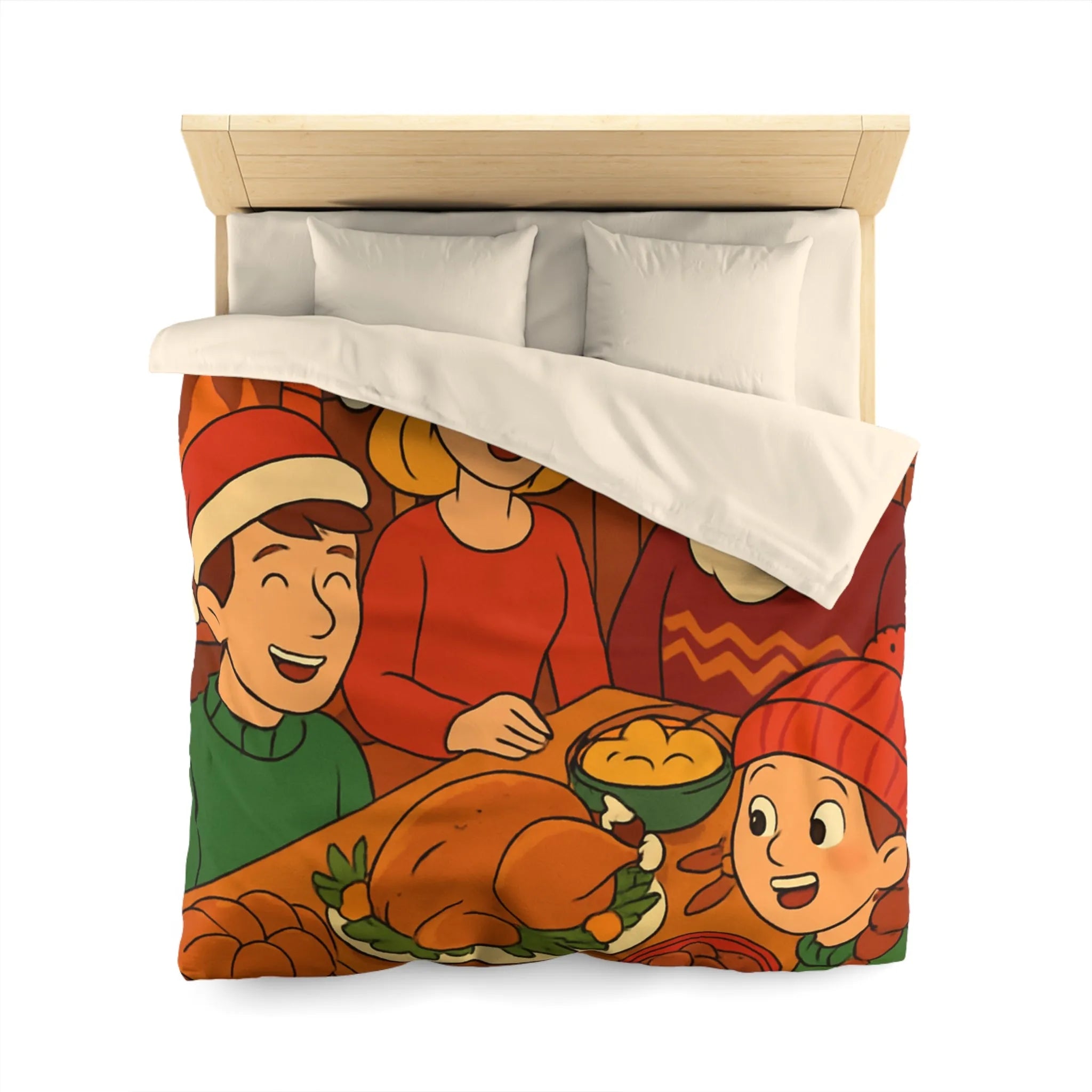 Housse de couette festive Noël famille réunie autour d'un dîner savoureux cheminée