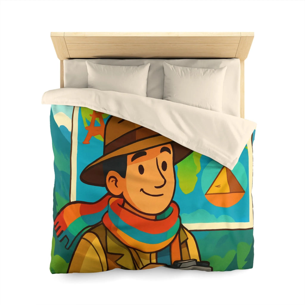 Housse de Couette Aventure Monde Carte Explorateur avec Illustrations Colorées et Éléments Culturels